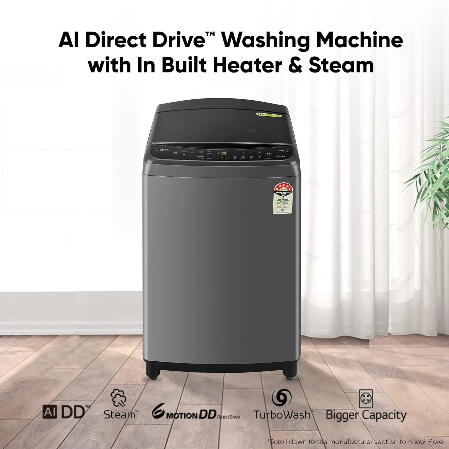 LG 9 Kg 5 Star Inverter Wi-Fi Fully-Automatic Top Loading Washing Machine Appliance (THD09NWM, Middle Black, AIDD Technology &amp; TurboWash) - Image 5