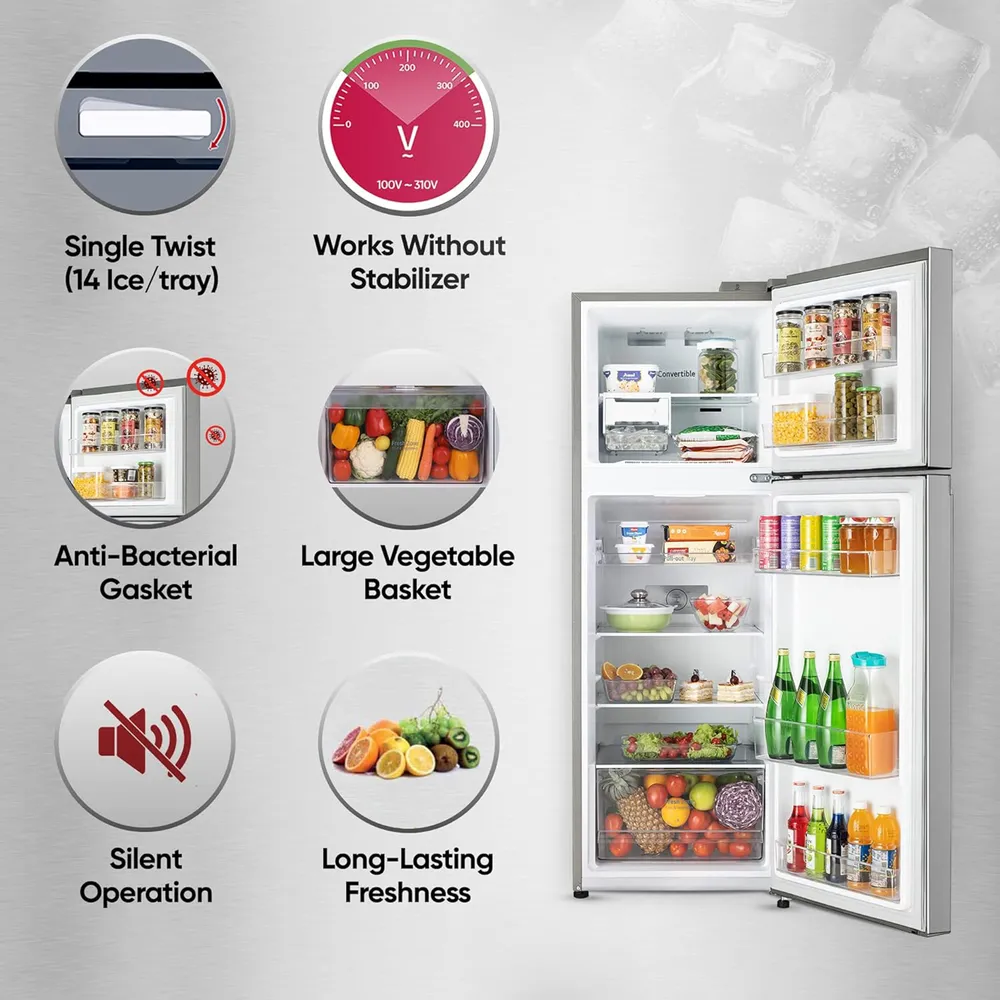 LG GL-N262SPZX 246L 3 Star Frost Free Double Door Refrigerator (Smart Inverter Compressor, Convertible Freezer, Multi Air Flow, Shiny Steel) - Image 5