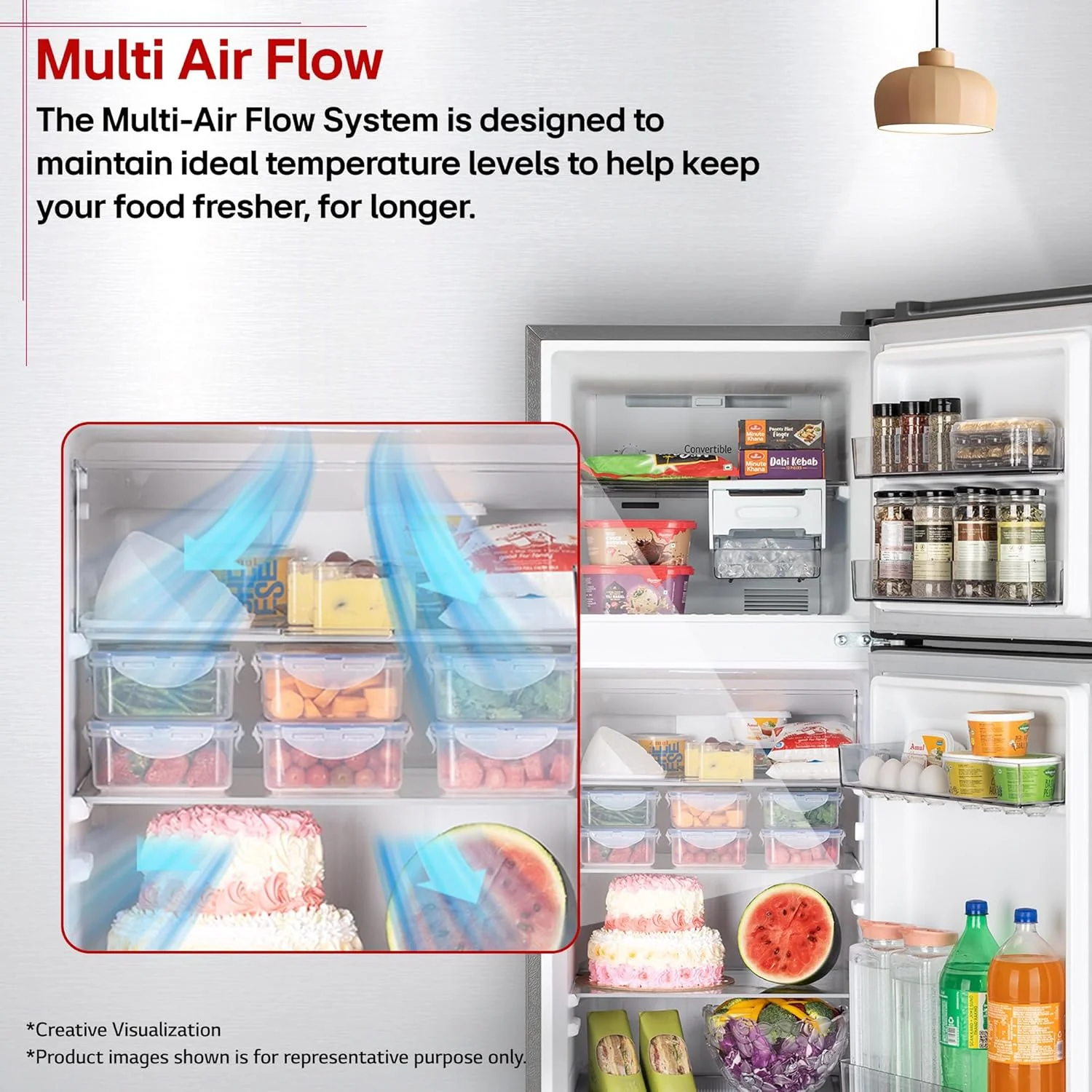 LG GLT2526XWDS 251L Double Door Convertible Refrigerator, Smart Inverter, Multi Air Flow, Dazzle Steel - Image 2