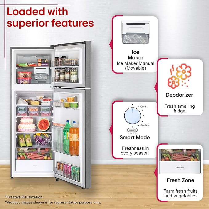LG GLT2526XWDS 251L Double Door Convertible Refrigerator, Smart Inverter, Multi Air Flow, Dazzle Steel - Image 3