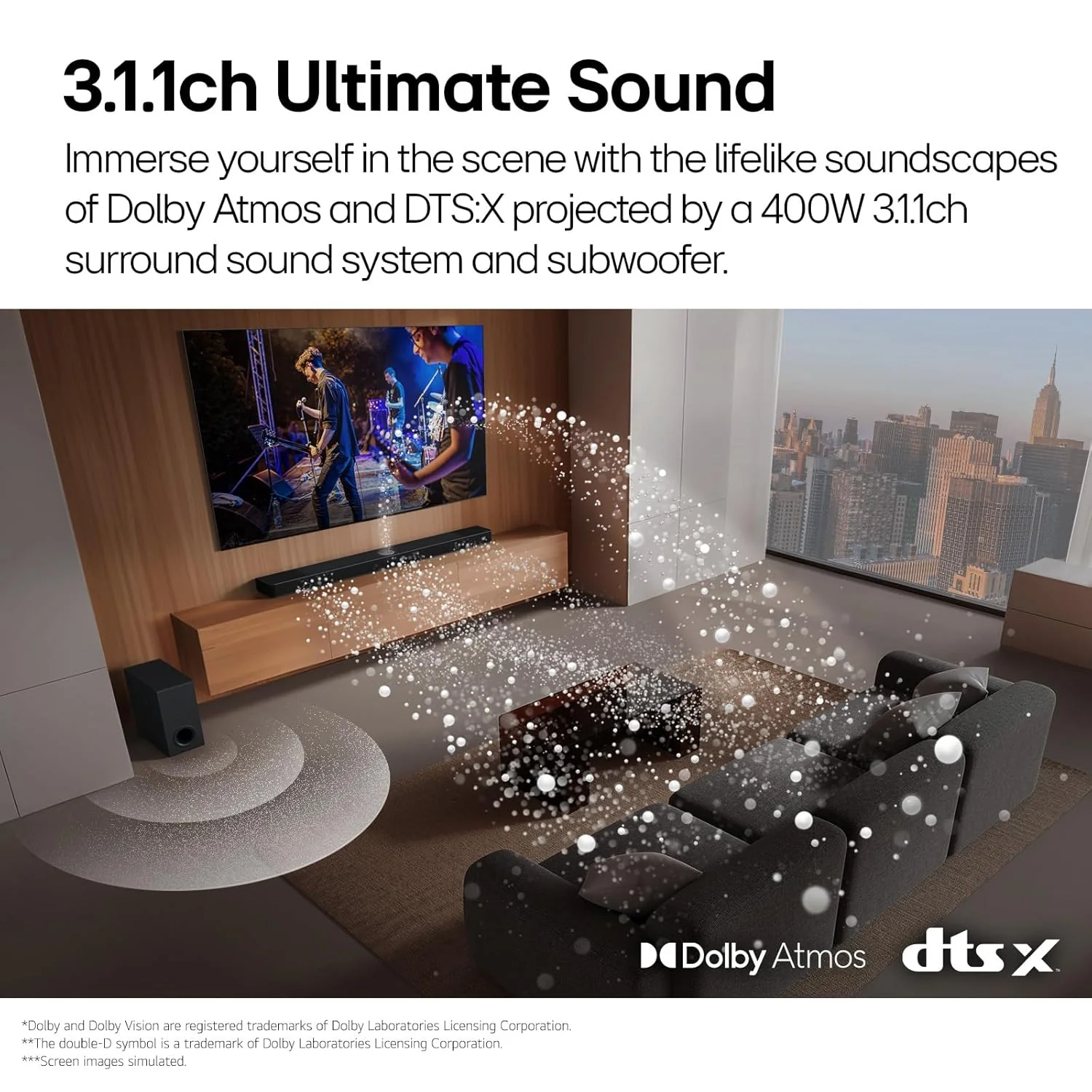 LG New Launch Soundbar SQ70TY,400W,3.1.1Ch,Dolby Atmos &amp; DTS: X,Hi-Res Audio,Center Up-Firing Speaker,AI Sound Pro,Wow Synergy,Wireless Subwoofer,QNED Matching Bracket Inside(2024 QNED TV),Black - Image 8