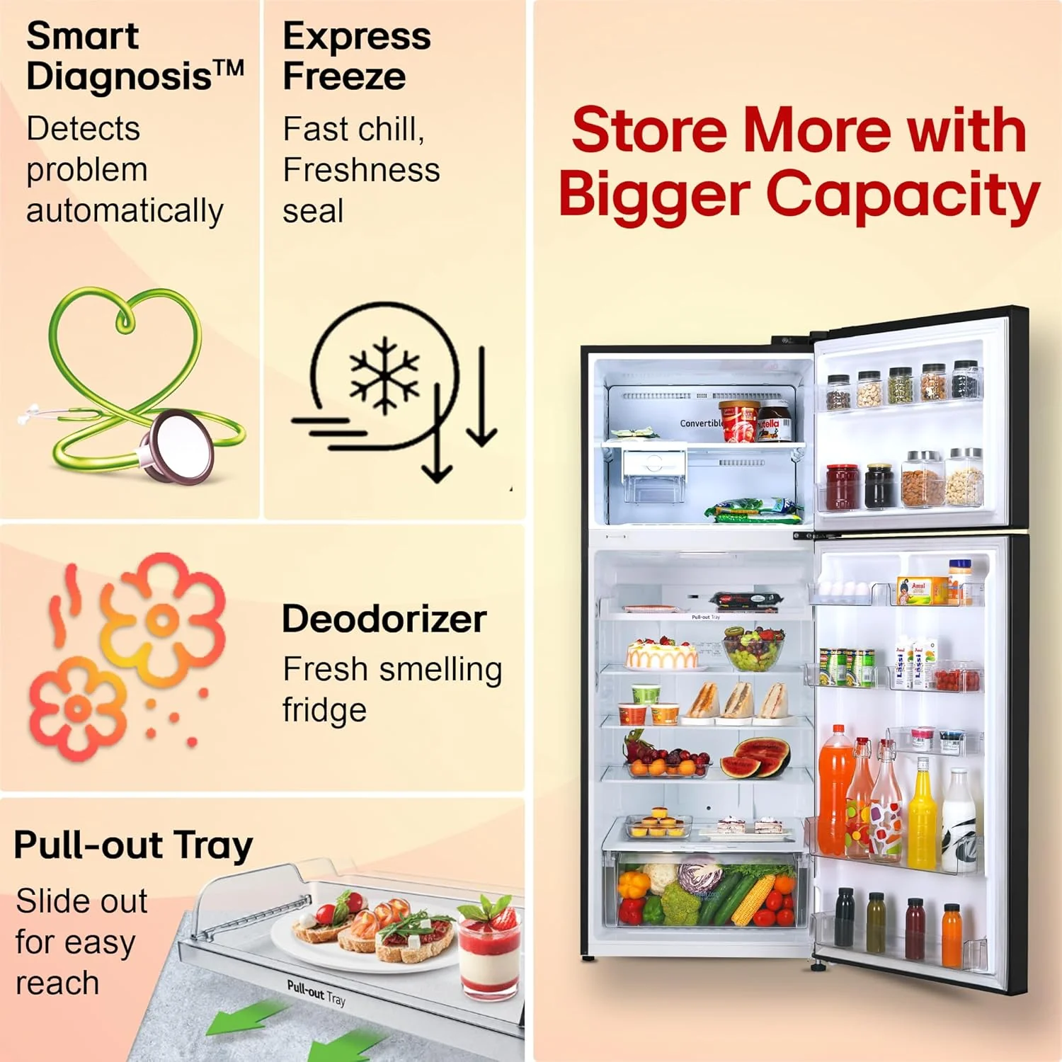 LG Smart Choice, 446 L, 1 Star, Convertible, Door Cooling+, Smart Inverter Compressor, Frost Free Double Door Refrigerator (GL-T502CESR, Ebony Sheen, Express Freeze &amp; Multi Air Flow) - Image 14