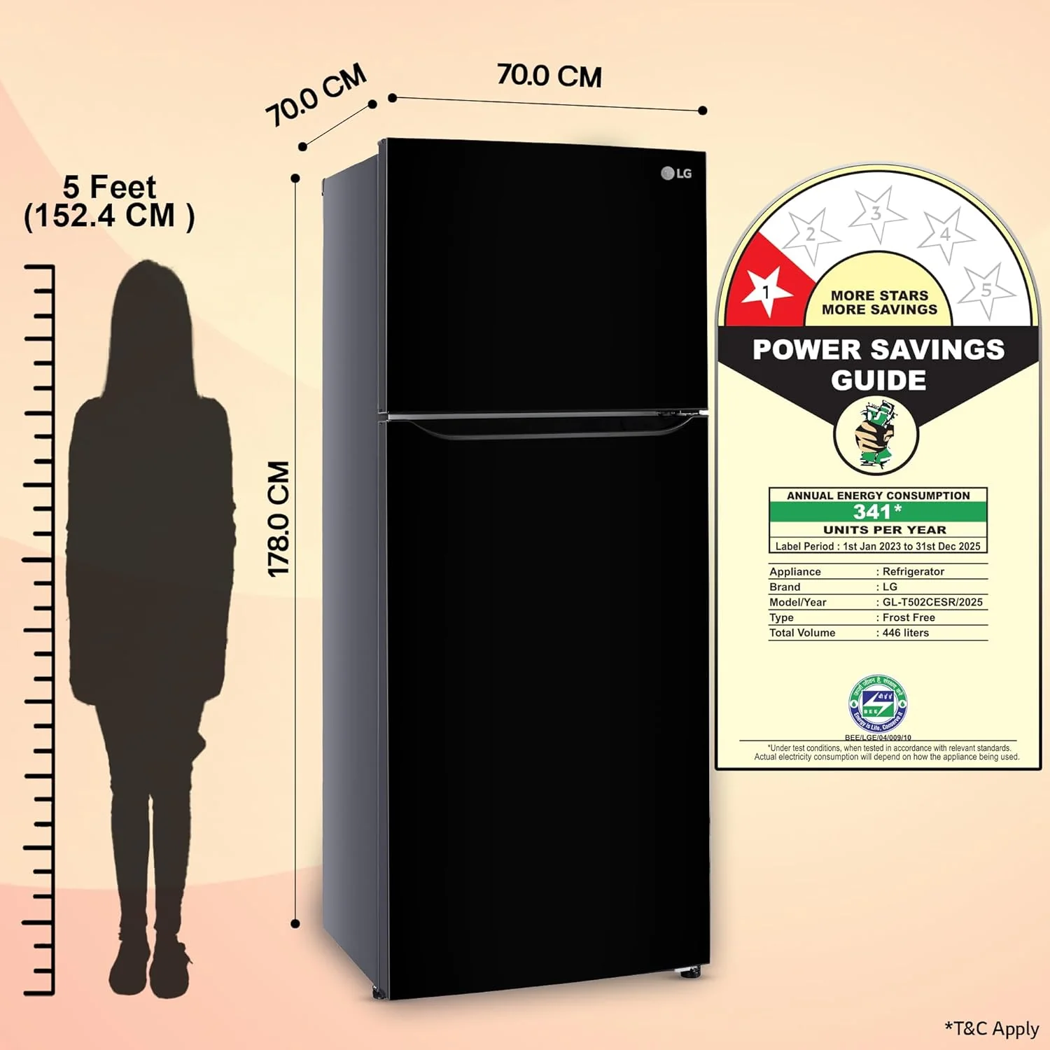 LG Smart Choice, 446 L, 1 Star, Convertible, Door Cooling+, Smart Inverter Compressor, Frost Free Double Door Refrigerator (GL-T502CESR, Ebony Sheen, Express Freeze &amp; Multi Air Flow) - Image 17