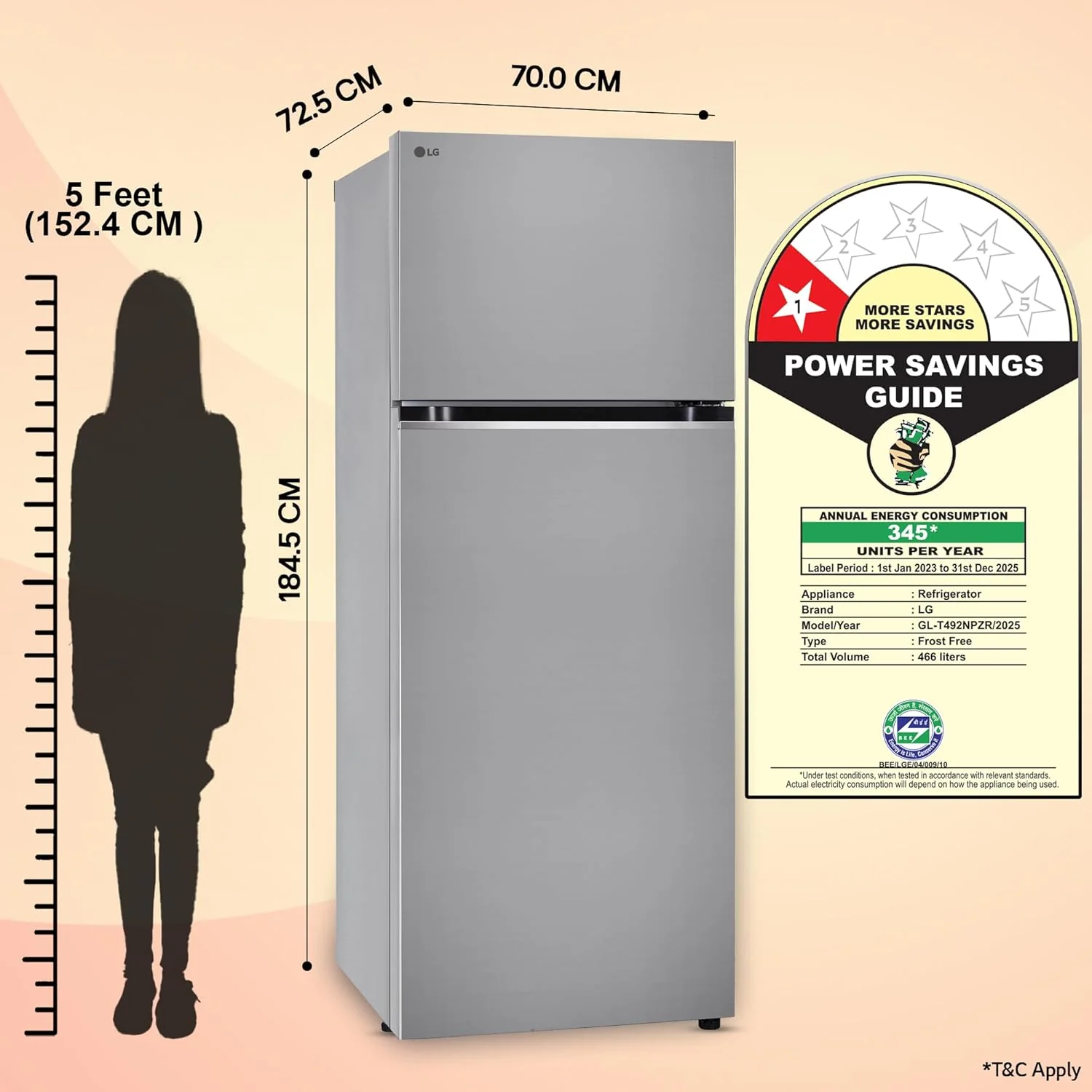 LG Smart Choice, 466 L, 1 Star, Convertible, Door Cooling+, Smart Inverter Compressor, AI ThinQ Wi-Fi, Frost Free Double Door Refrigerator (GL-T492NPZR, Shiny Steel, Express Freeze &amp; Multi Air Flow) - Image 18