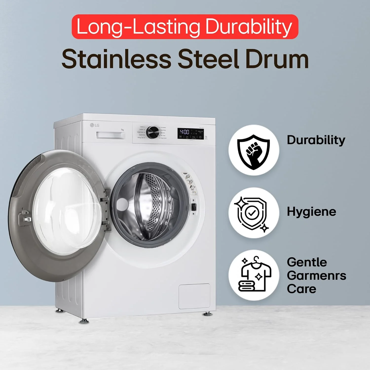 LG Smart Choice, 7 Kg, 5 Star, Steam, Inverter Direct Drive Technology, 6 Motion DD, Fully-Automatic Front Load Washing Machine (FHB1207Z2W, Remove Allergens &amp; Stain, In-Built Heater, Essence White) - Image 4