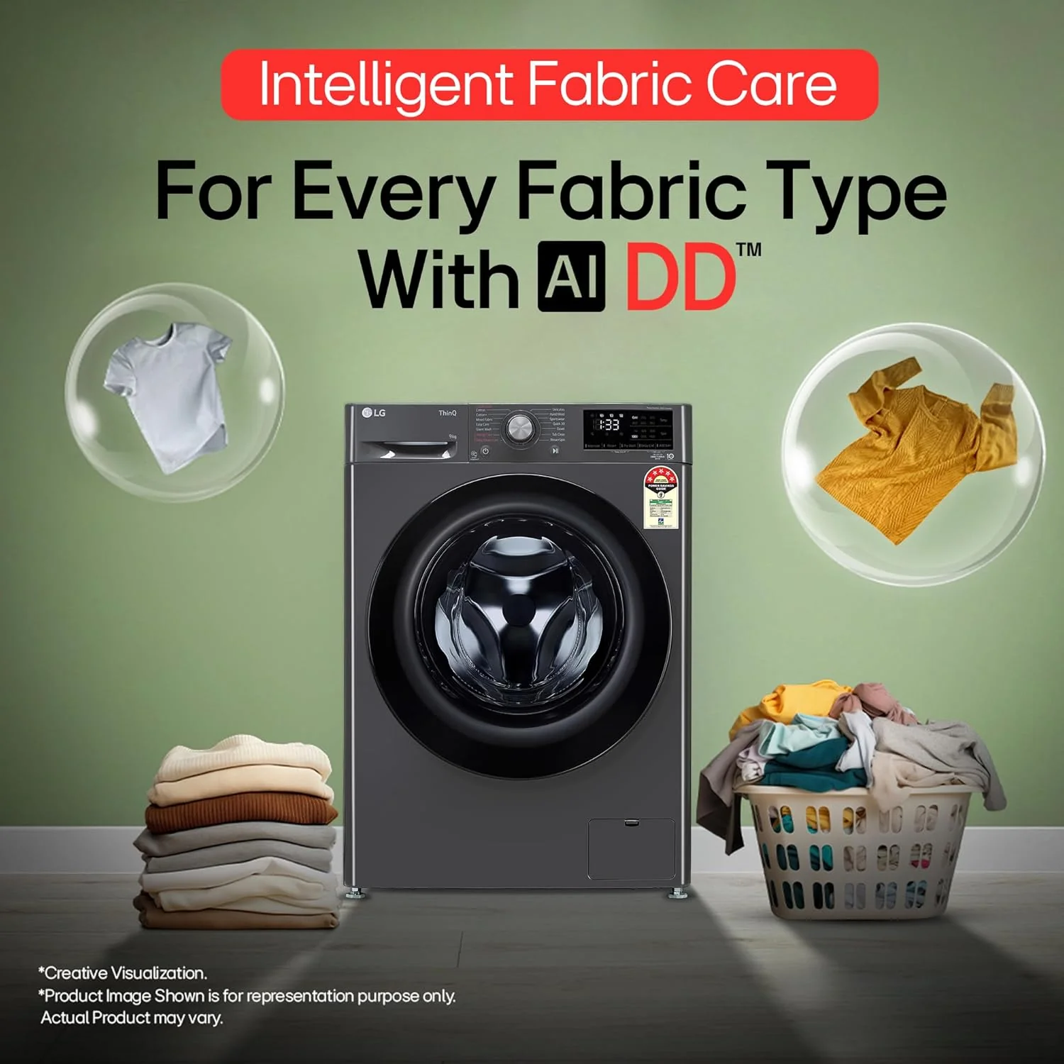 LG Smart Choice, 9 Kg, 5 Star, AI Direct Drive Technology, Steam, 6 Motion DD & Wi-Fi Fully-Automatic Front Load Washing Machine (FHP1209Z5M, Intelligent & Convenient Fabric Care, Middle Black) - Image 11