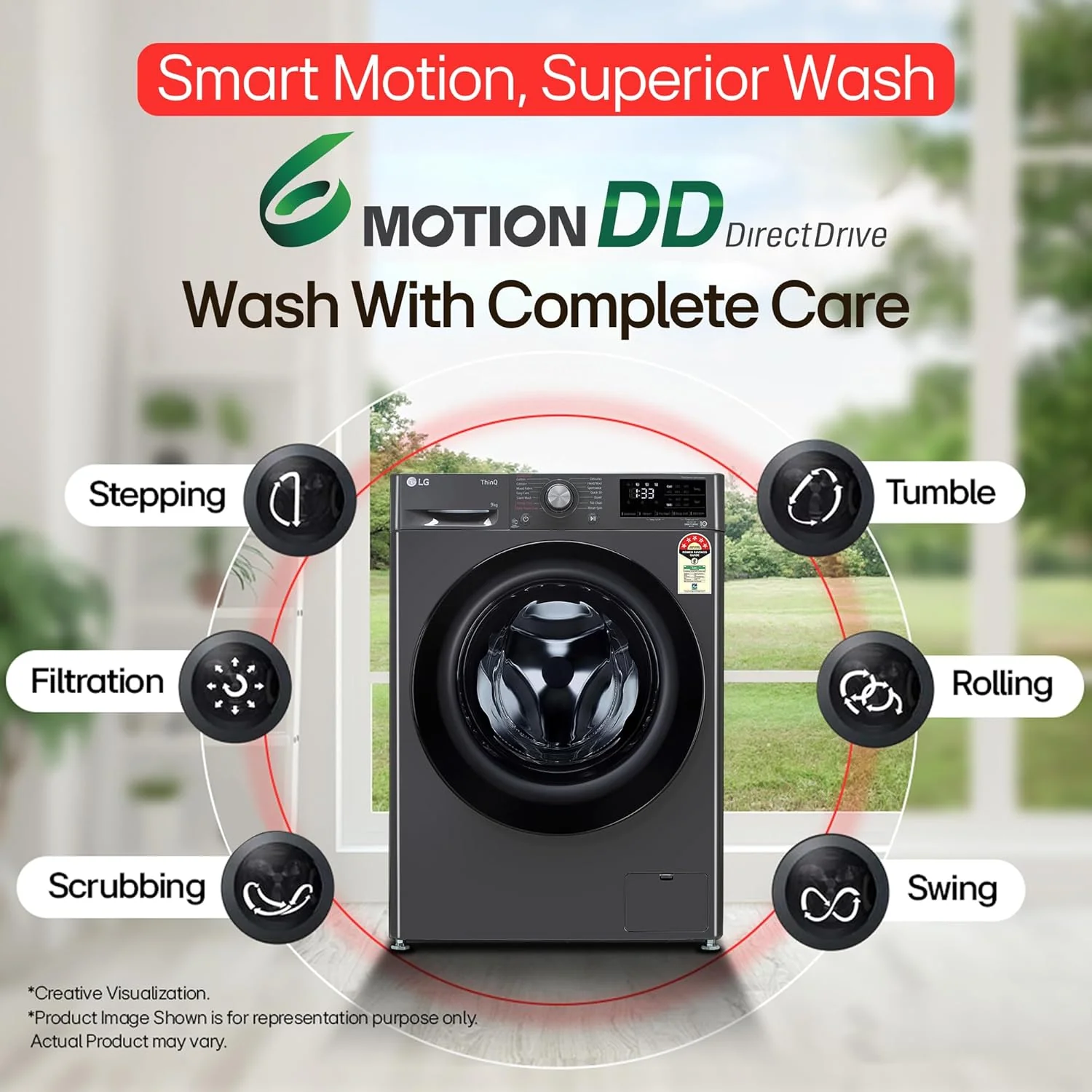 LG Smart Choice, 9 Kg, 5 Star, AI Direct Drive Technology, Steam, 6 Motion DD & Wi-Fi Fully-Automatic Front Load Washing Machine (FHP1209Z5M, Intelligent & Convenient Fabric Care, Middle Black) - Image 9