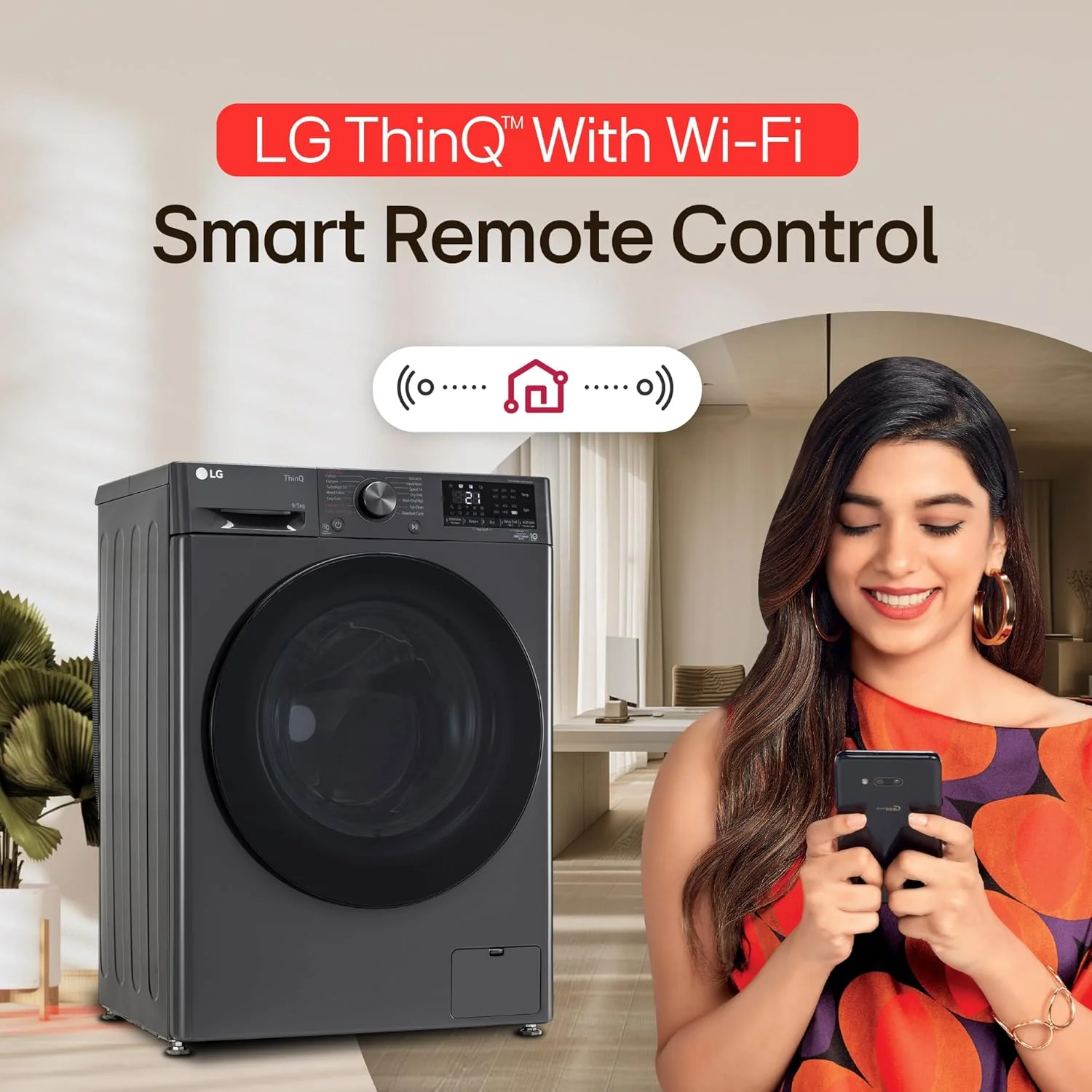 LG Smart Choice, 9 Kg (Wash) / 5 Kg (Dry), Ai Direct Drive Technology, Steam, TurboWash &amp; Wi-Fi Fully Automatic Front Load Washer Dryer (FHD0905SWM, Intelligent &amp; Convenient Fabric Care, Middle Black) - Image 8