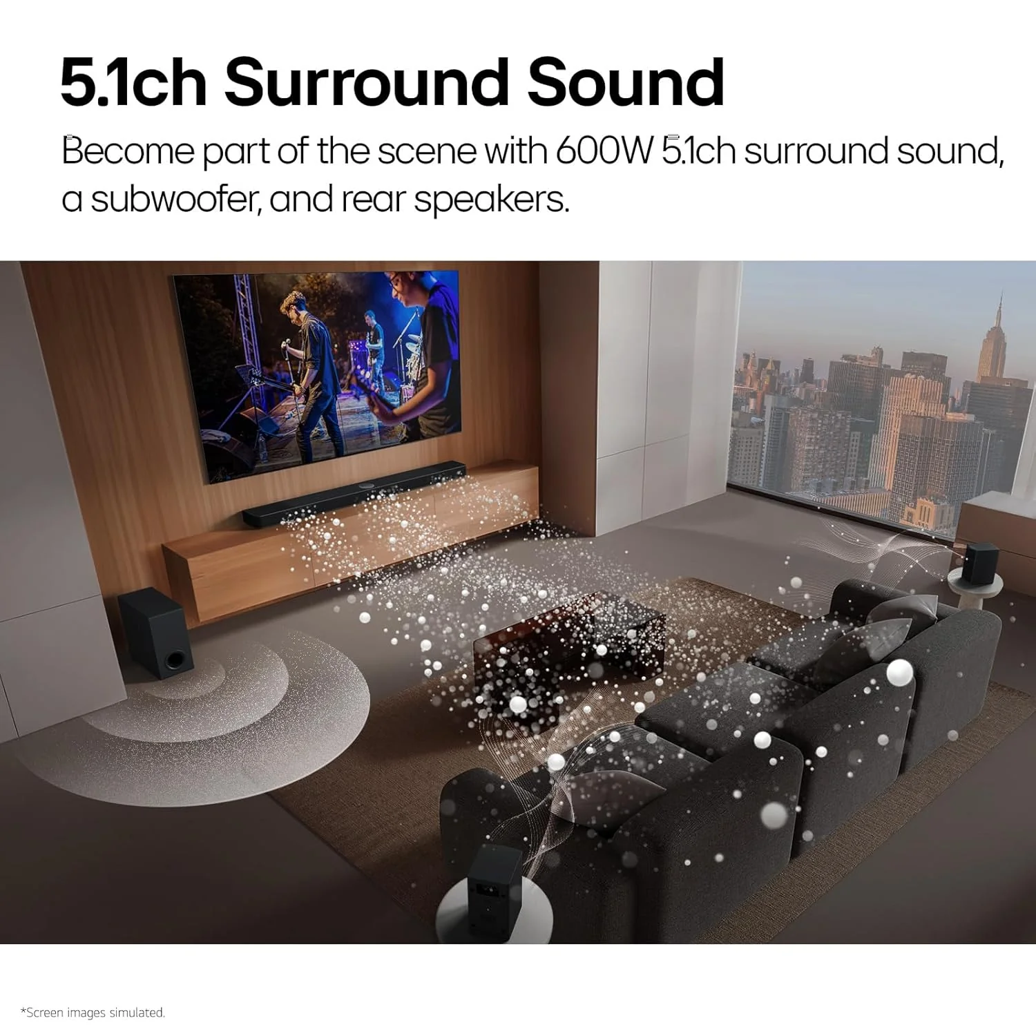 LG Soundbar S65TR, 600W, 5.1 Ch Home Theater Soundbar with Dolby Digital &amp; DTS Digital Surround, AI Sound Pro, Wow Interface, Wireless Subwoofer &amp; New Wireless Rear Speaker Without Receiver Box - Image 3