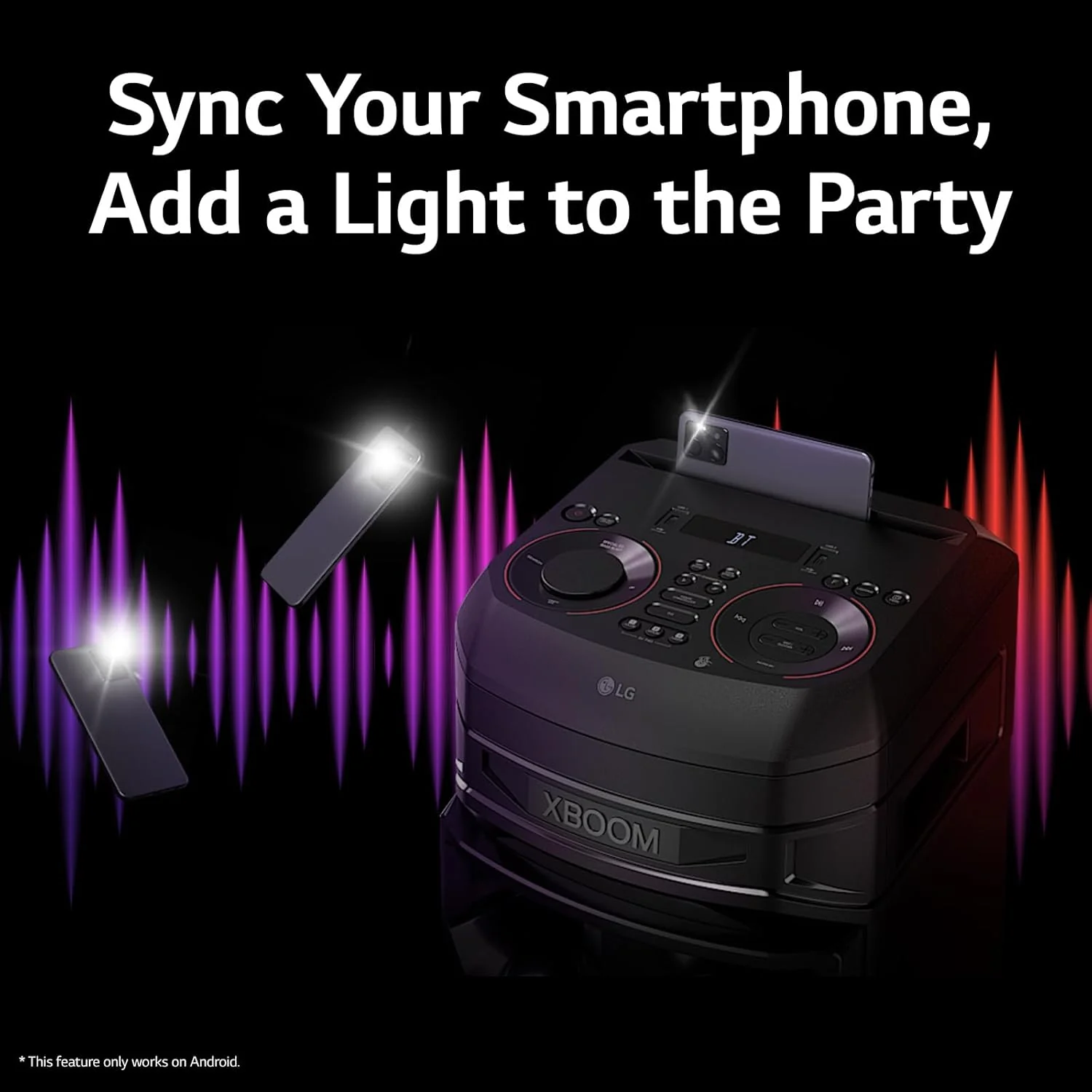 LG XBOOM RNC5 Party Speaker, Multi Color Lighting, Karaoke Feature, 1 Mic + 1 Guitar Input, Wireless Party Link, USB, Bluetooth Connection, XBOOM App - Image 5