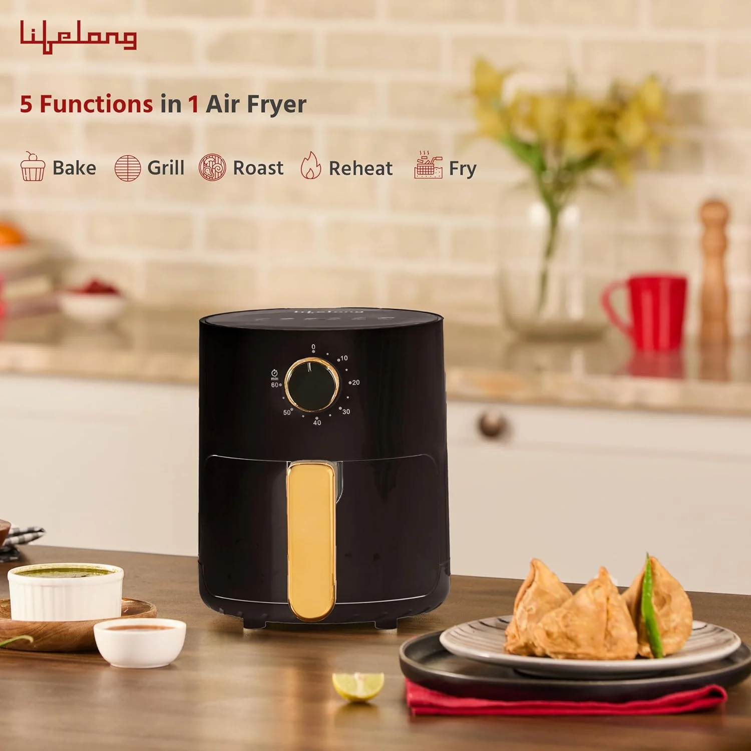 Lifelong 2.5L Air Fryer For Home-800W Small Airfryer Machine To Fry,Bake&amp;Roast With Timer Control-Oil Free Fryer Machine-Electric Air-Fryer With 360° Hot Air Circulation Technology (Llhf26),Black - Image 4