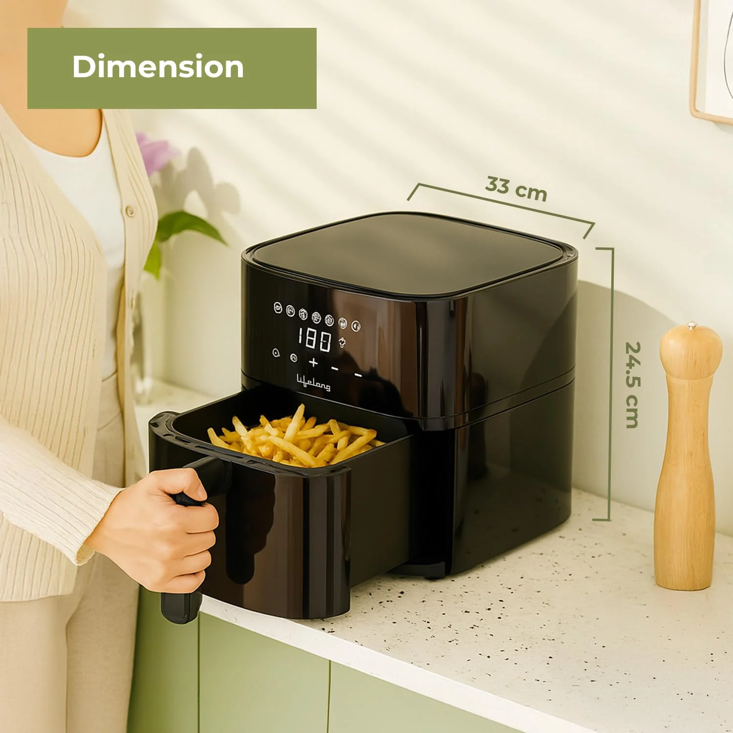 Lifelong 4.2 Litre Digital Air Fryer |Detachable Handle, Touch Control, Non-Stick Basket, Rapid Air Technology |Oil-Free Cooking for Frying, Grilling, Roasting & Baking|Energy Efficient,Compact Design - Image 2