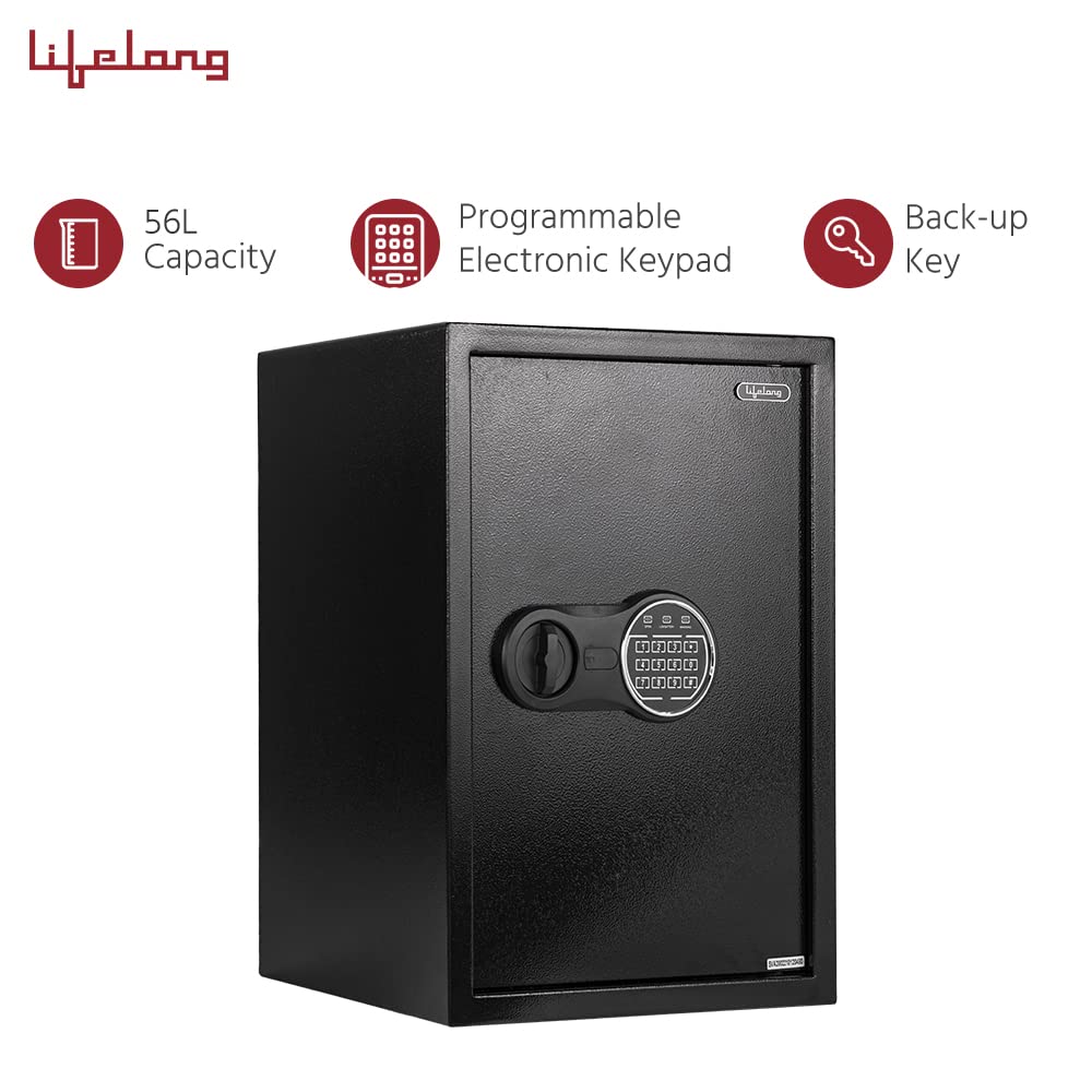 Lifelong 56 L Digital Safe Locker Box For Home & Office | Essential Smart Home Locker For Gold, Jewellery, Cash | Tijori Box | Electoric Keypad & Keys | Wardrobe Compatible, 1 Yr Warranty, Black - Image 3