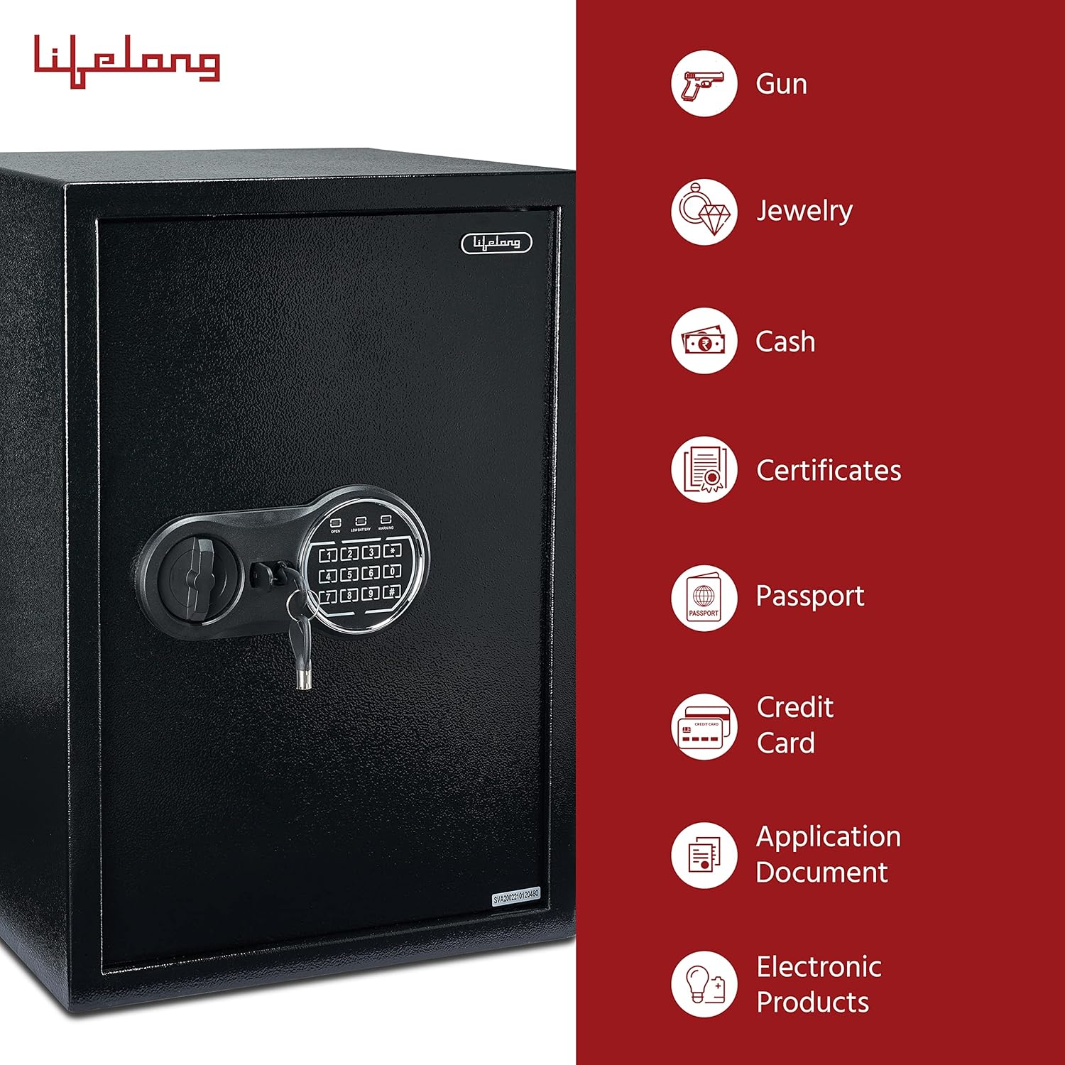 Lifelong 56 L Digital Safe Locker Box For Home & Office | Essential Smart Home Locker For Gold, Jewellery, Cash | Tijori Box | Electoric Keypad & Keys | Wardrobe Compatible, 1 Yr Warranty, Black - Image 5