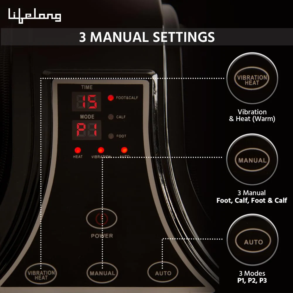 Lifelong Calf, Foot and Leg Massager Machine for Home - Pain Relief Massage for Legs - Heat + 4 Vibration Motors - Rolling, Kneading, and Shiatsu - Improve Blood Circulation, Dark Brown, 80W (LLM99) - Image 4
