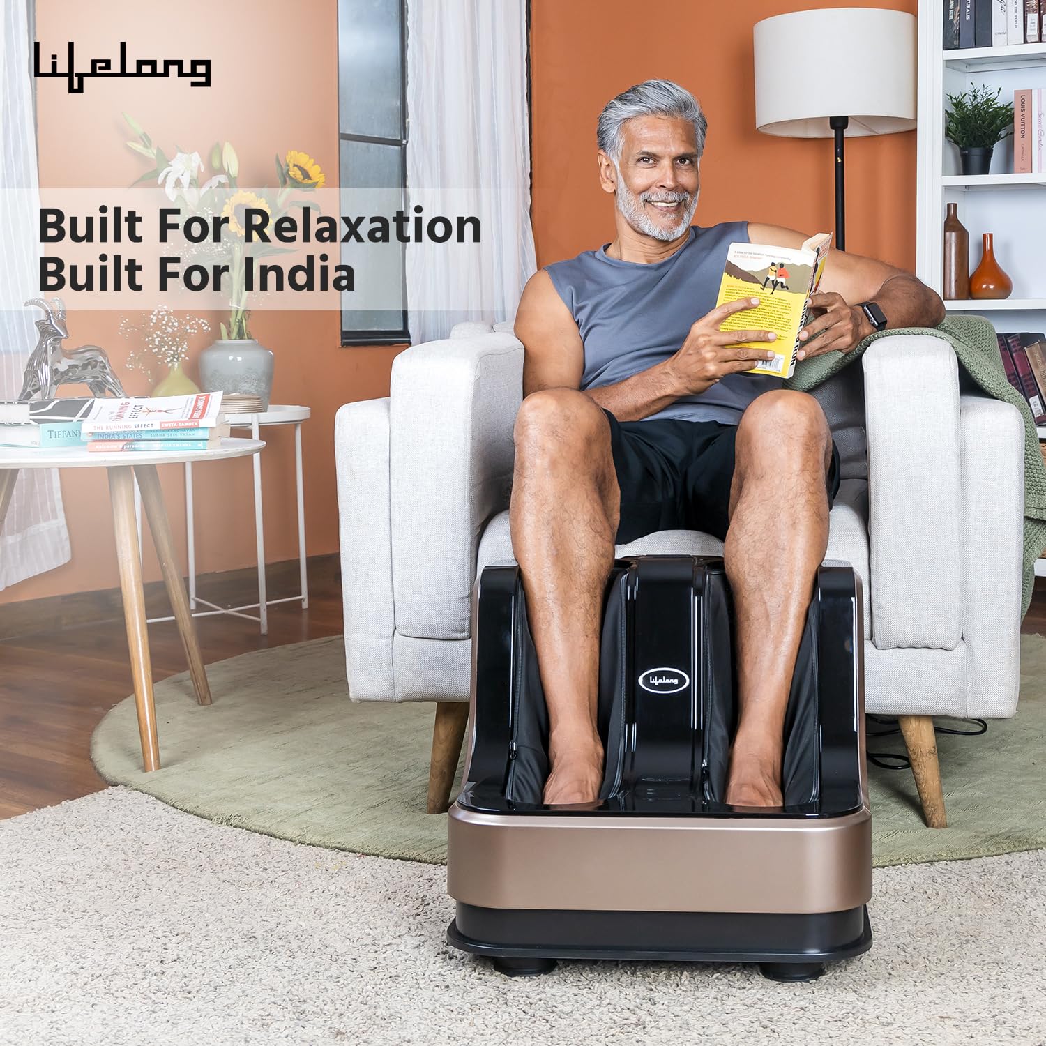 Lifelong Calf, Foot and Leg Massager Machine for Home - Pain Relief Massage for Legs - Heat + 4 Vibration Motors - Rolling, Kneading, and Shiatsu - Improve Blood Circulation, Dark Brown, 80W (LLM99) - Image 8