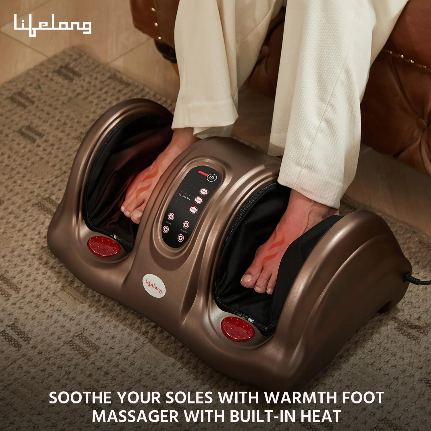 Lifelong Foot Massager Machine For Pain Relief With Heat & Kneading Function - Also Used As Leg Calf Massager - Corded Electric Foot Massage Machine For Home With Customizable Settings (LLM81), Brown - Image 7