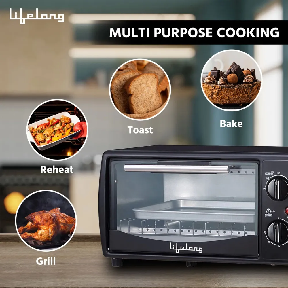 Lifelong OTG 10 Litre β Electric Oven Toaster Griller for Kitchen- 1000 W Auto Shut Off & 30 Minute Timer Control β Machine for Baking Pizza, Cake, Grilling Chicken & Toasting Bread at Home (LLOT10) - Image 4