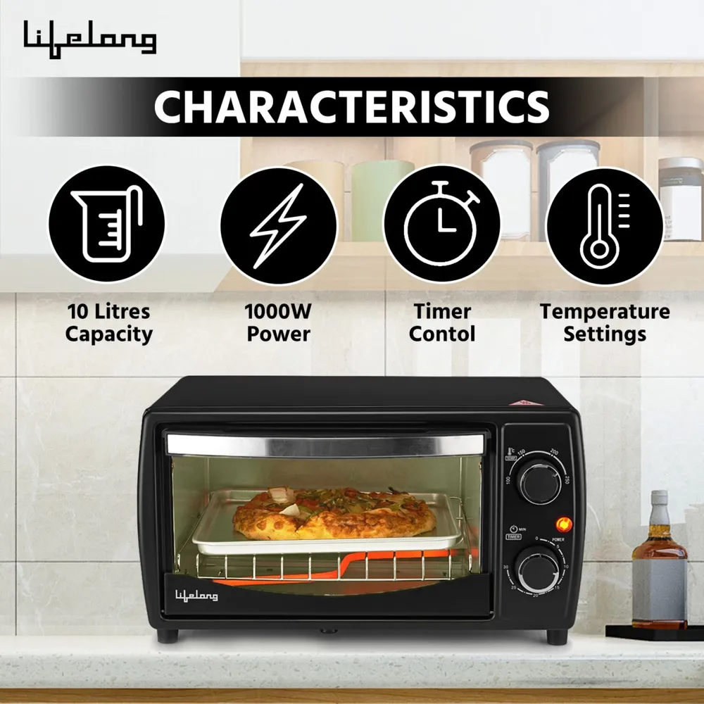 Lifelong OTG 10 Litre β Electric Oven Toaster Griller for Kitchen- 1000 W Auto Shut Off & 30 Minute Timer Control β Machine for Baking Pizza, Cake, Grilling Chicken & Toasting Bread at Home (LLOT10) - Image 7