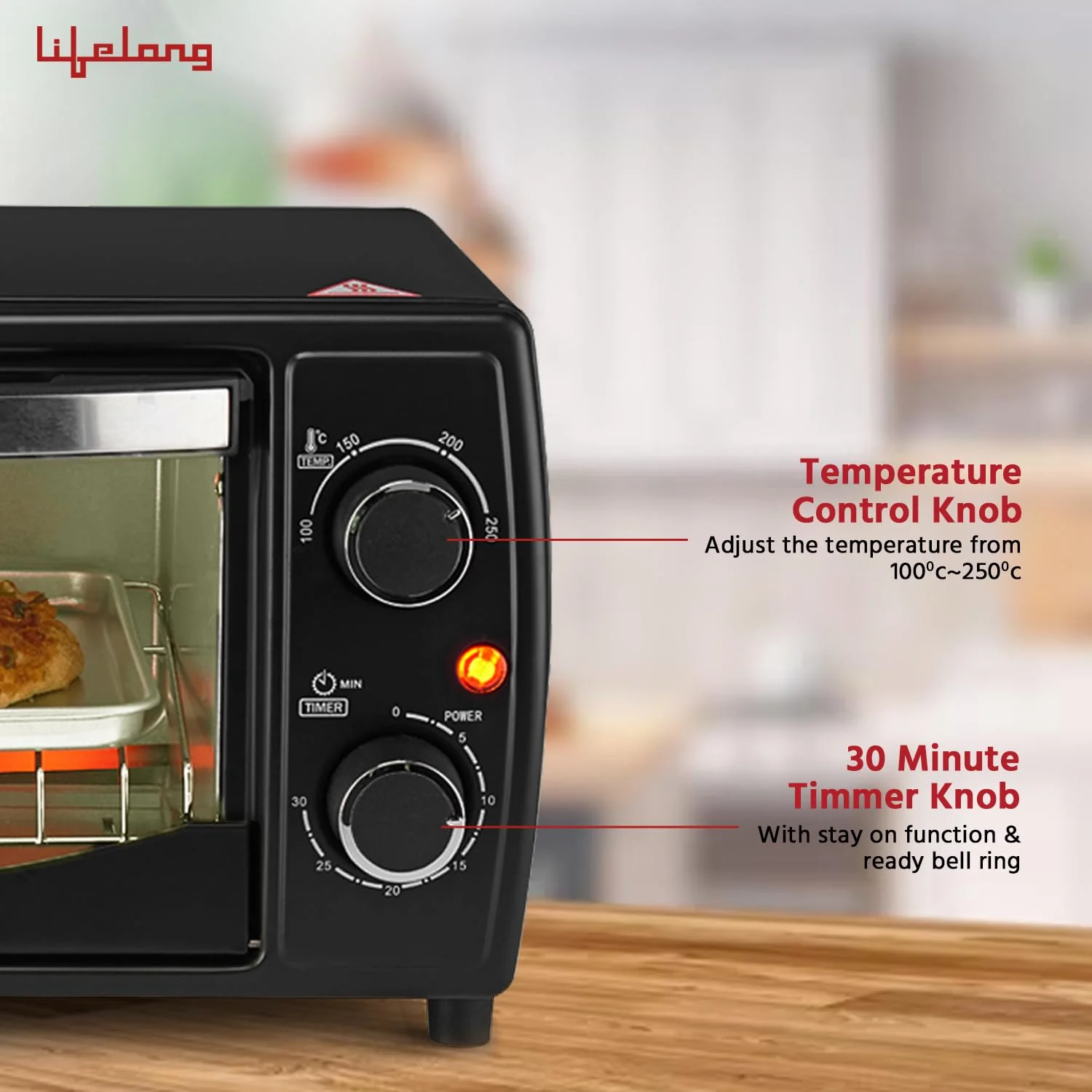Lifelong OTG 10 Litre - Electric Oven Toaster Griller for Kitchen- 1000 W Auto Shut Off & 30 Minute Timer Control - Machine for Baking Pizza, Cake, Grilling Chicken & Toasting Bread at Home (LLOT10) - Image 6