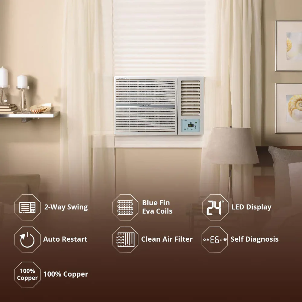 Lloyd 1 Ton 2 Star Window AC GLW12D2FESSW | Copper, Blue Fin, R32, Fixed Speed - Image 2