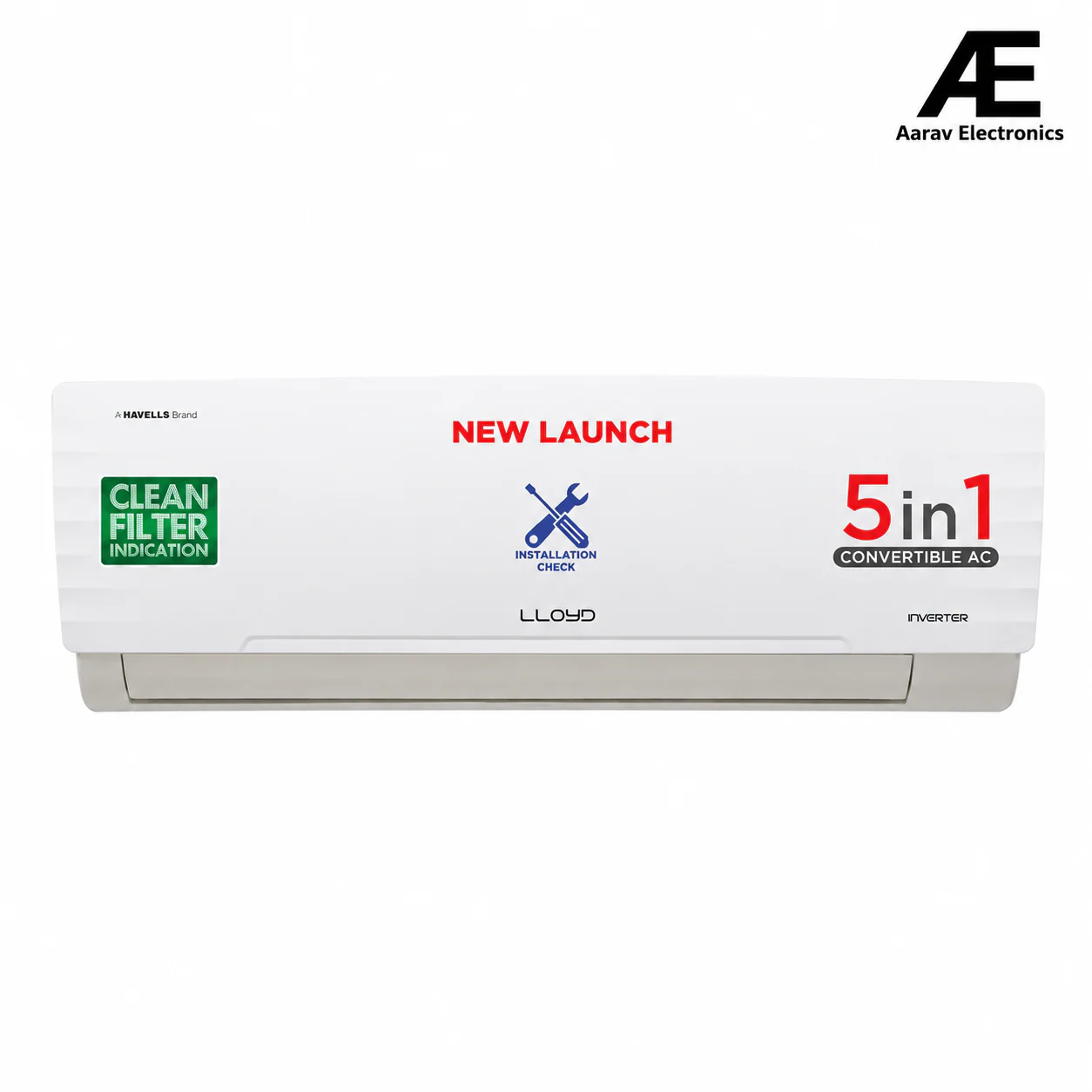 Lloyd 1 Ton 5 Star Inverter Split AC (5 in 1 Convertible, Cools Up To 52°C, Smart 4 Way Air Swing, Turbo Cool, Installation Check, 100% Copper, White, GLS12I5FWBEV)