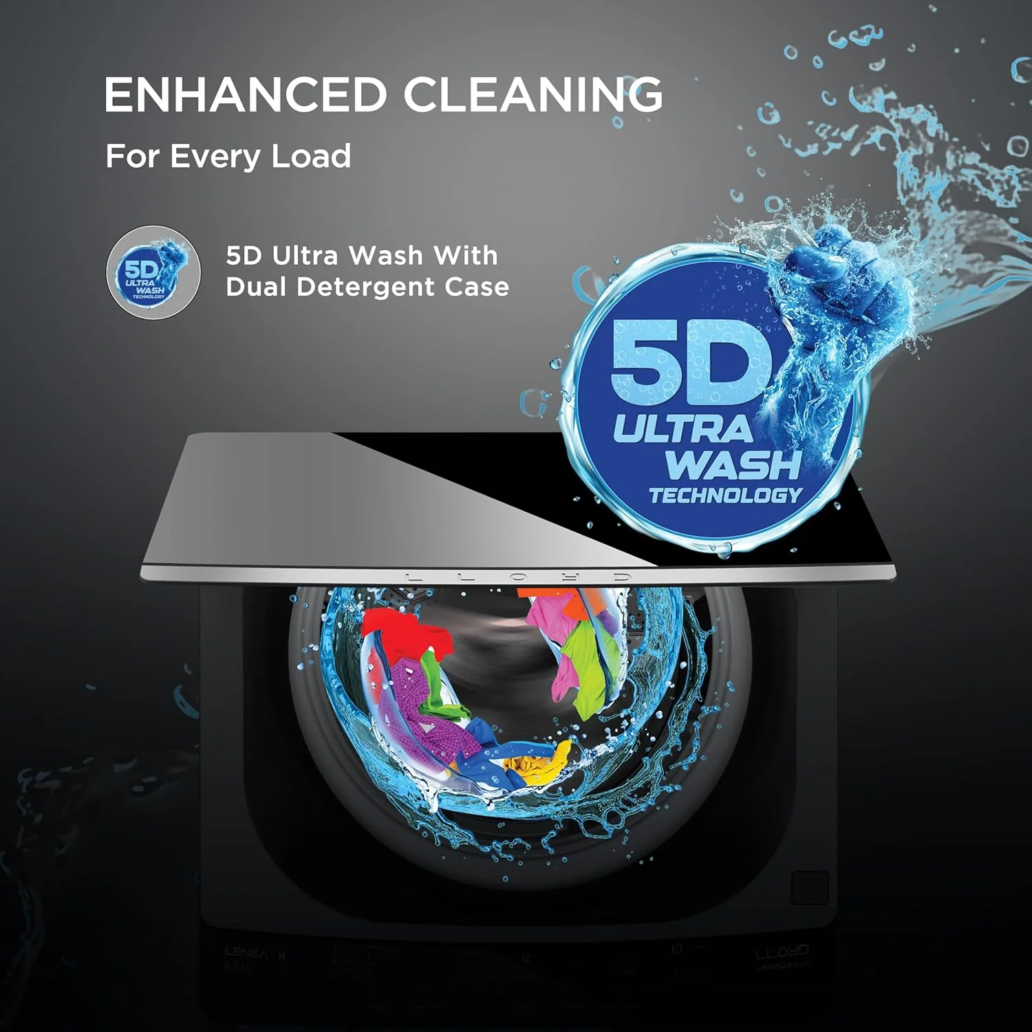 Lloyd 8 kg 5 Star Fully Automatic Top Load Washing Machine I 5D Ultra Wash with Dual Detergent Case (GLWT805L50EB, Ebony Black) - Image 7