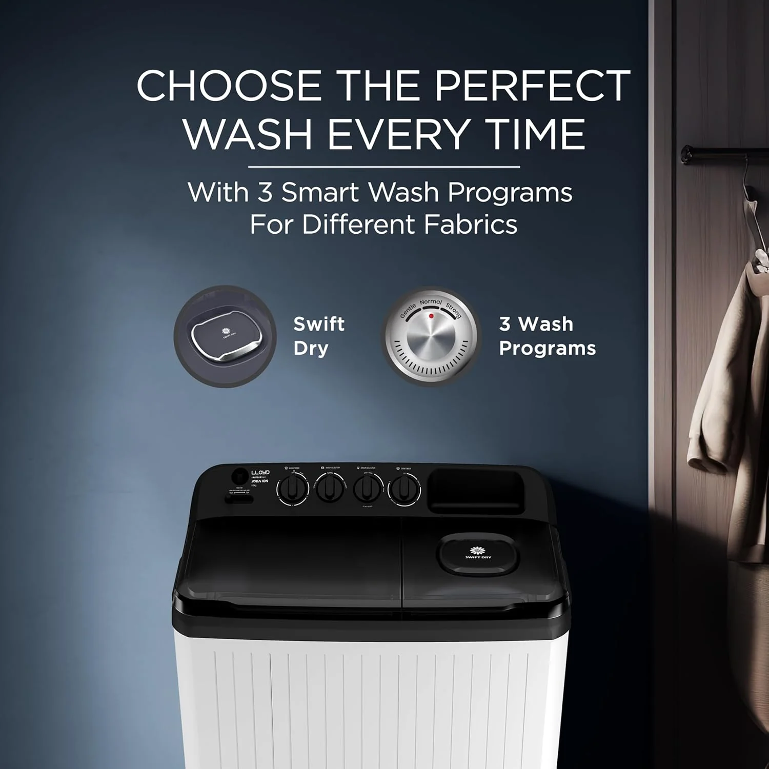 Lloyd 9 kg 5 Star Semi Automatic Top Load Washing Machine |1300 RPM | Detergent Storage Zone | 3 Wash Programs | Swift Dry | Magic Filter, (GLWS905AONDG, Dark Grey and White) - Image 14