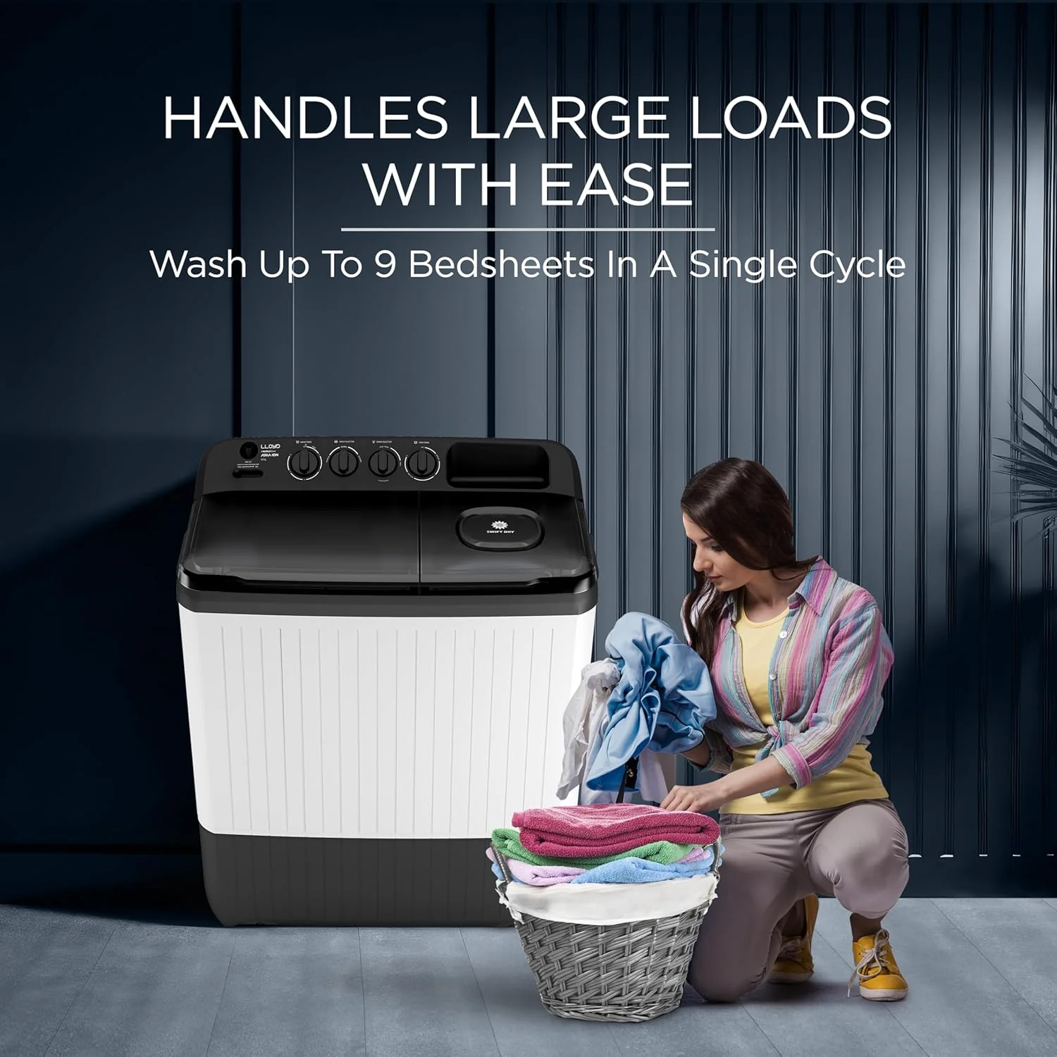Lloyd 9 kg 5 Star Semi Automatic Top Load Washing Machine |1300 RPM | Detergent Storage Zone | 3 Wash Programs | Swift Dry | Magic Filter, (GLWS905AONDG, Dark Grey and White) - Image 15