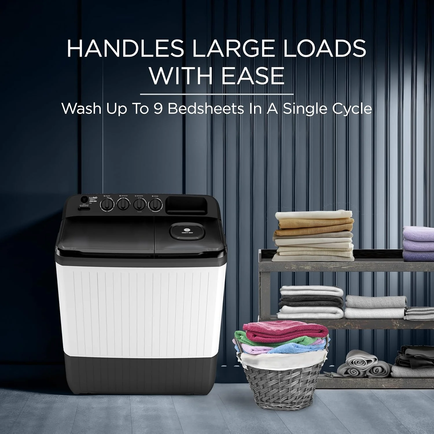 Lloyd 9 kg 5 Star Semi Automatic Top Load Washing Machine |1300 RPM | Detergent Storage Zone | 3 Wash Programs | Swift Dry | Magic Filter, (GLWS905AONDG, Dark Grey and White) - Image 16