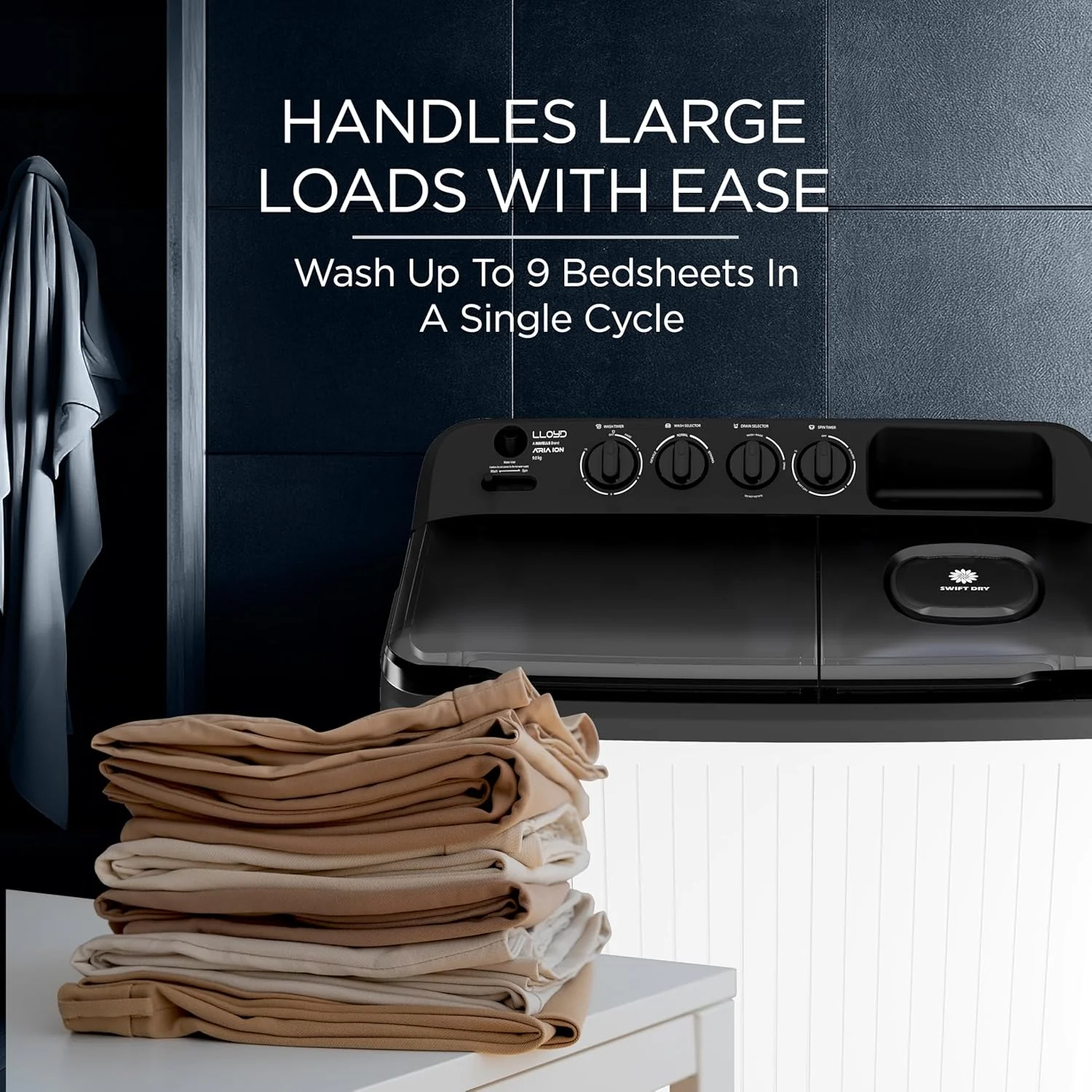 Lloyd 9 kg 5 Star Semi Automatic Top Load Washing Machine |1300 RPM | Detergent Storage Zone | 3 Wash Programs | Swift Dry | Magic Filter, (GLWS905AONDG, Dark Grey and White) - Image 17