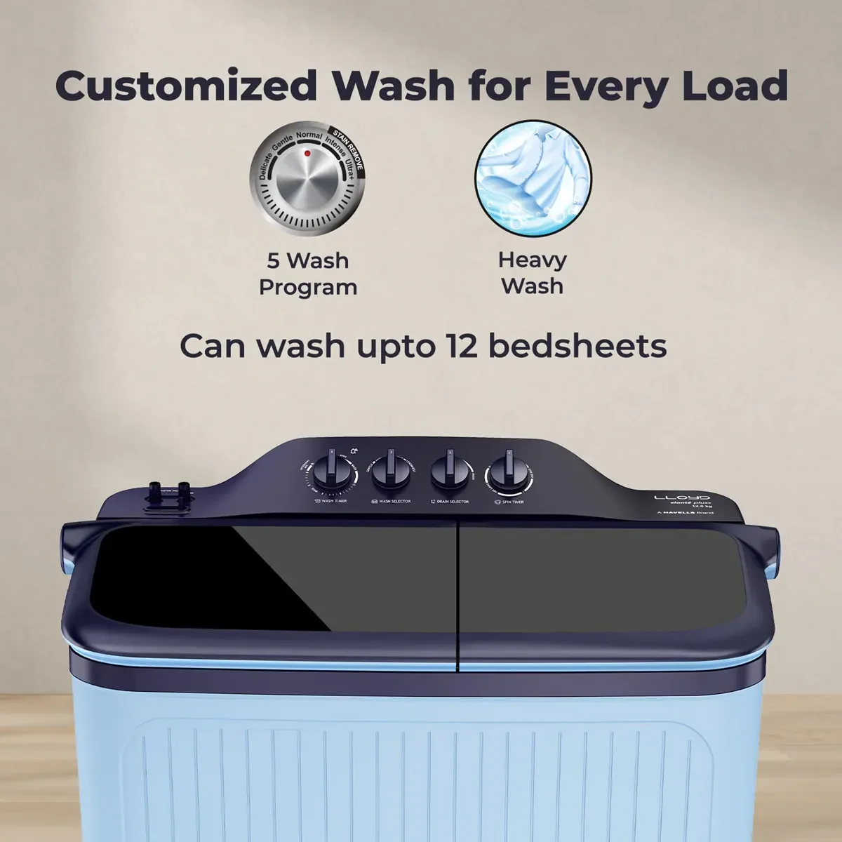Lloyd GLWS125EPHIB Elante Pluss 12 Kg 5 Star Semi-Automatic Top Load Washing Machine Indigo Blue - Image 7