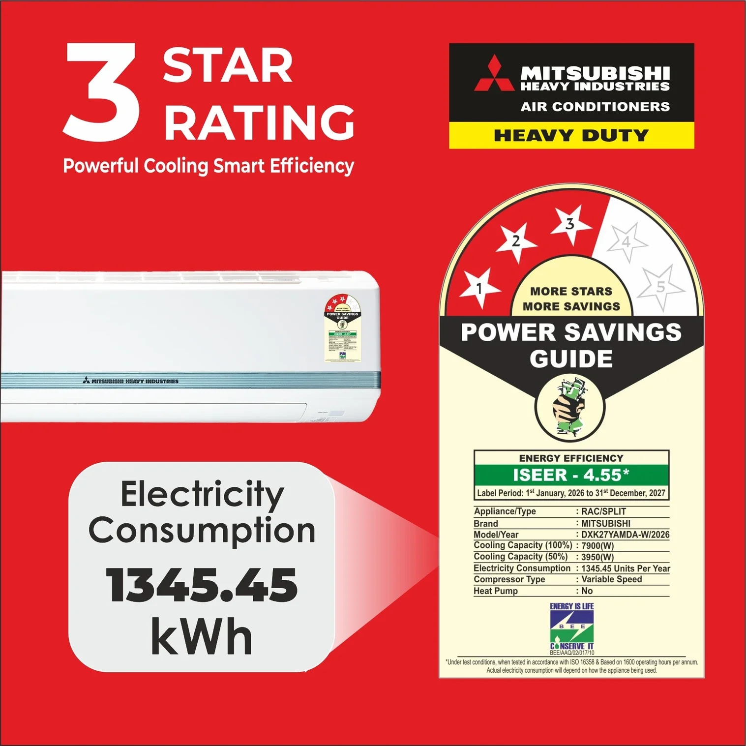 MITSUBISHI HEAVY INDUSTRIES 2026 Model 2.25 Ton 3 Star Split Hyper Inverter AC (DXK27YAMDA-W, White) - Image 4