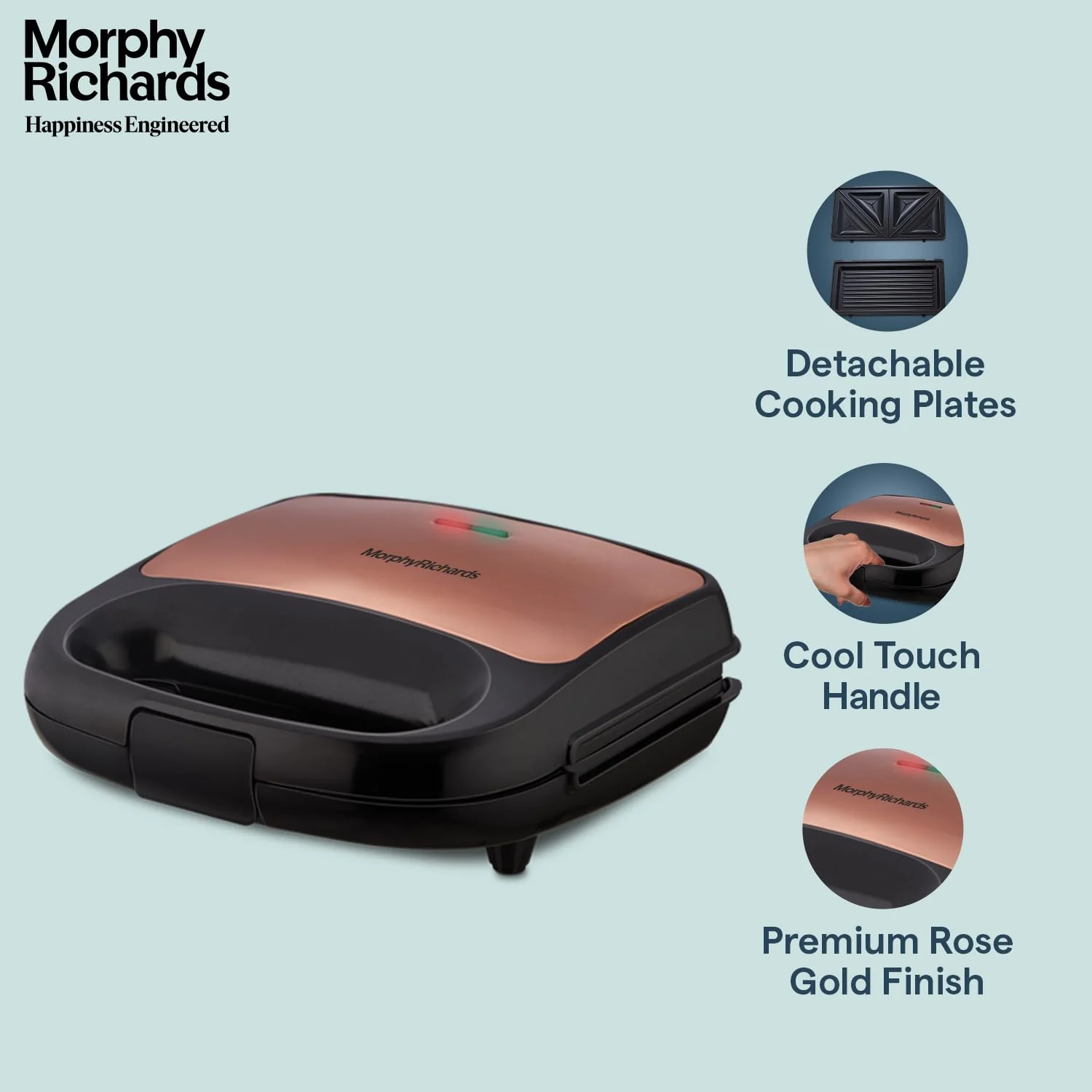 Morphy Richards 2 IN 1 750 Watt Sandwich Maker With changable Plate/Multi Grill/Luxe Rose T&amp;G (Toast &amp; Grill) With 2 Year Warranty - Image 3