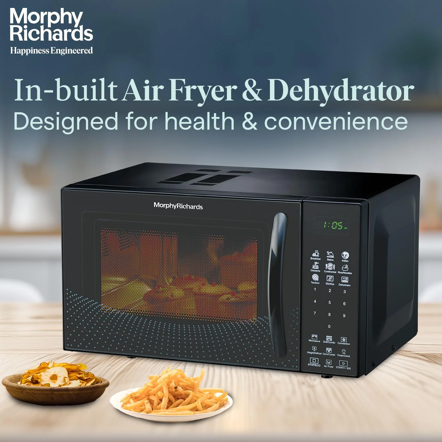 Morphy Richards Air 23Cgad Convection Microwave Oven for Kitchen, with in-Built Air Fryer &amp; Dehydrator|23 Litre with 220 Autocook Menu,Black - Image 2