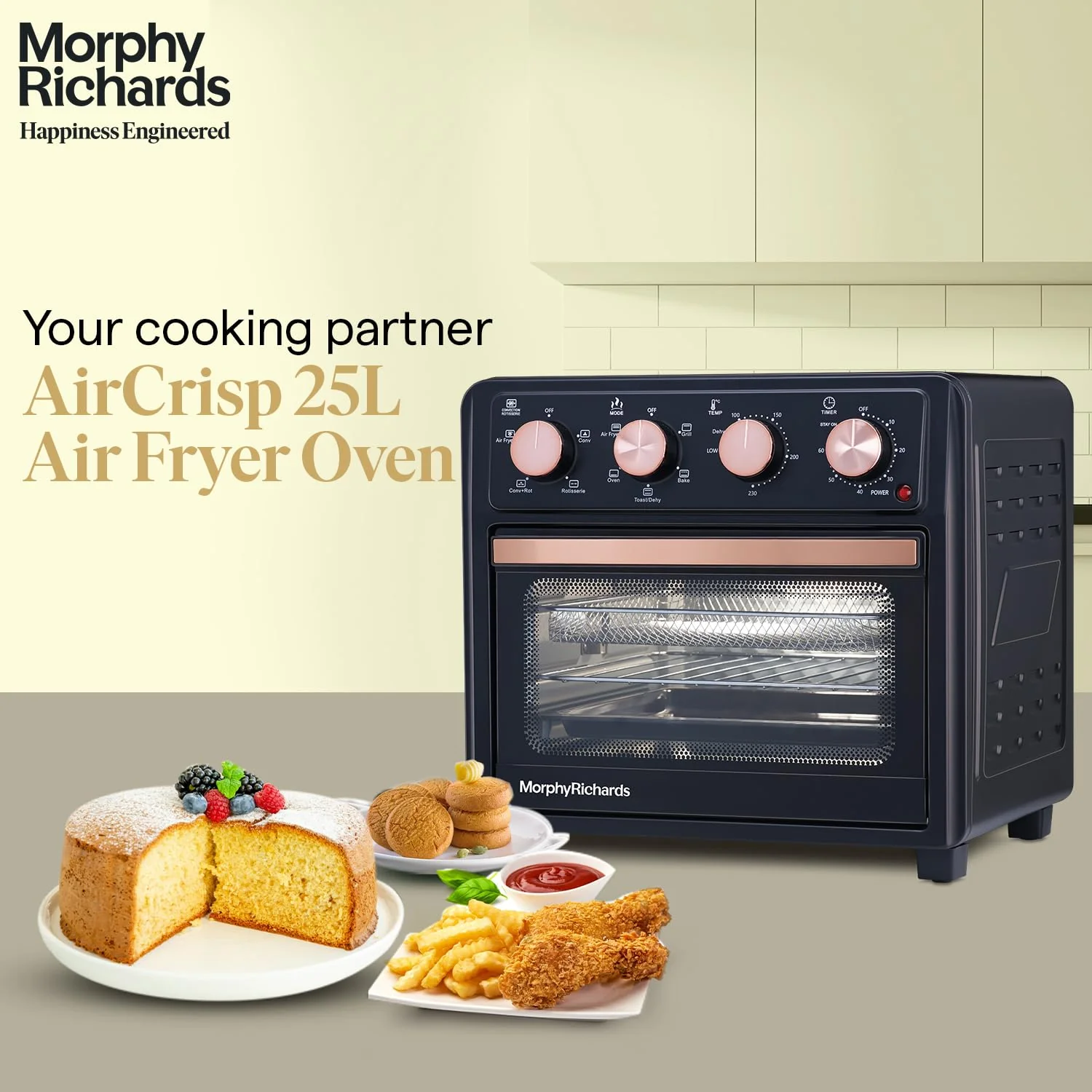 Morphy Richards AirCrisp 25 Litre Air Fryer Oven| In built Air Fryer and OTG| Capacity - 25L|Product Warranty - 2 Years|Black and Rose Gold - Image 4