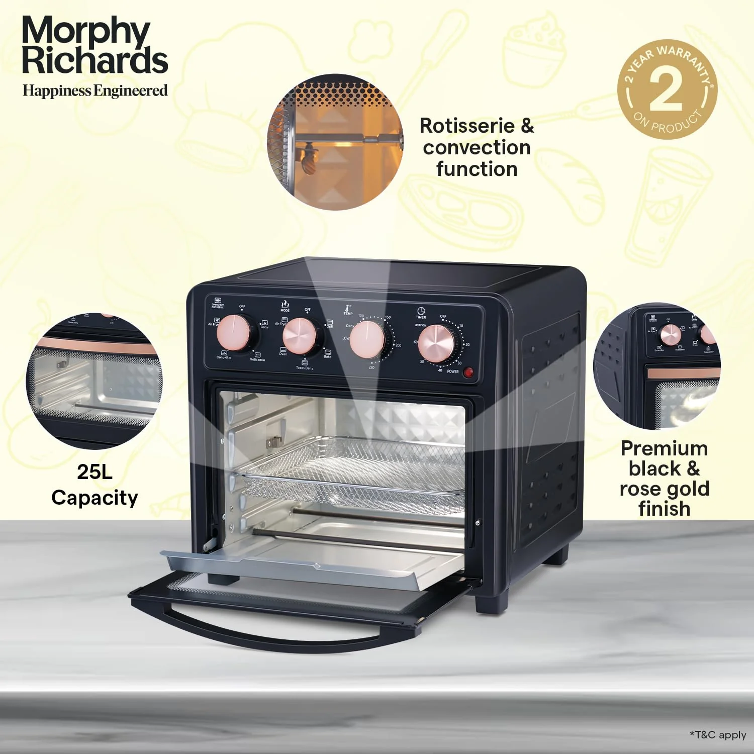 Morphy Richards AirCrisp 25 Litre Air Fryer Oven| In built Air Fryer and OTG| Capacity - 25L|Product Warranty - 2 Years|Black and Rose Gold - Image 6