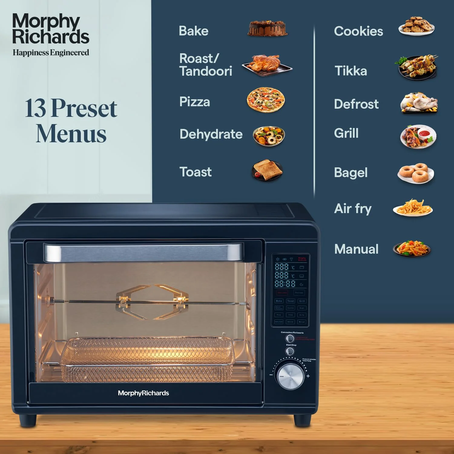 Morphy Richards Digital Otg Oven For Kitchen|29 Litre Oven Toaster Griller W/ 13 Preset Menu|Rotisserie,Convection W/In-Built Air-Fryer &amp; Dehydrator Function|2-Yr Warranty By Brand|Deep Blue-2000 W - Image 5