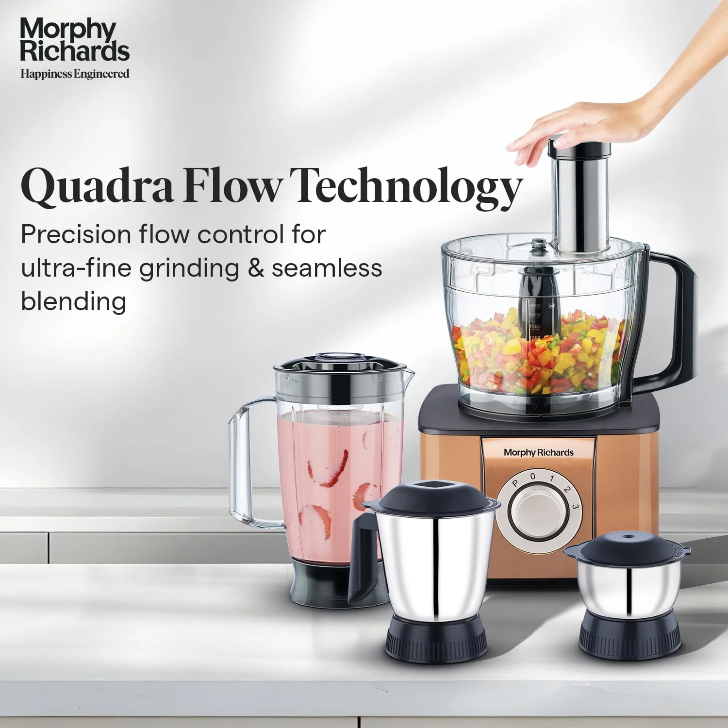 Morphy Richards Icon Superb Food Processor 1000W | 3.2L Bowl | 2 SS Jars + 1 Juicer | 11 Attachments: Kneader, Chopper, Slicer, Shredder, Fry Cutter | Quadra Flow | 2 Year Warranty | 【Glazing Copper】 - Image 5