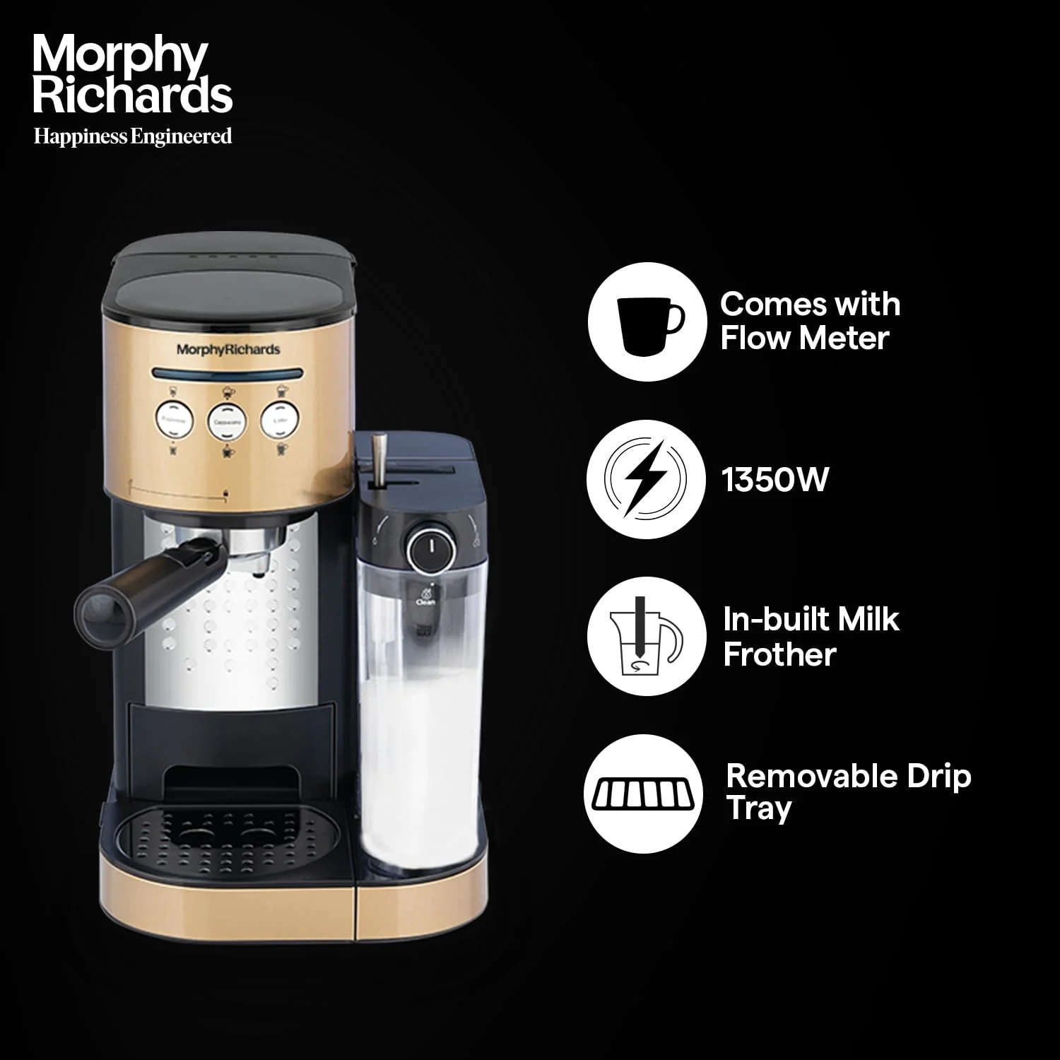 Morphy Richards Kaffeto 1350 W Milk Frother and Coffee Maker - Image 5