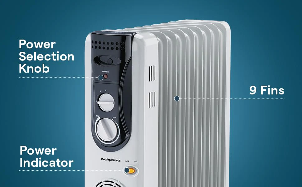 Morphy Richards OFR 09F 2400W Oil Filled Radiator Room Heater | 9 Fin | PTC Fan Heater | Adjustable Thermostat | Overheat Protection | Castor Wheels | Silent Operation | 2 Year Warranty | Grey - Image 2