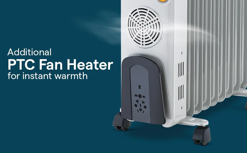 Morphy Richards OFR 09F 2400W Oil Filled Radiator Room Heater | 9 Fin | PTC Fan Heater | Adjustable Thermostat | Overheat Protection | Castor Wheels | Silent Operation | 2 Year Warranty | Grey - Image 7