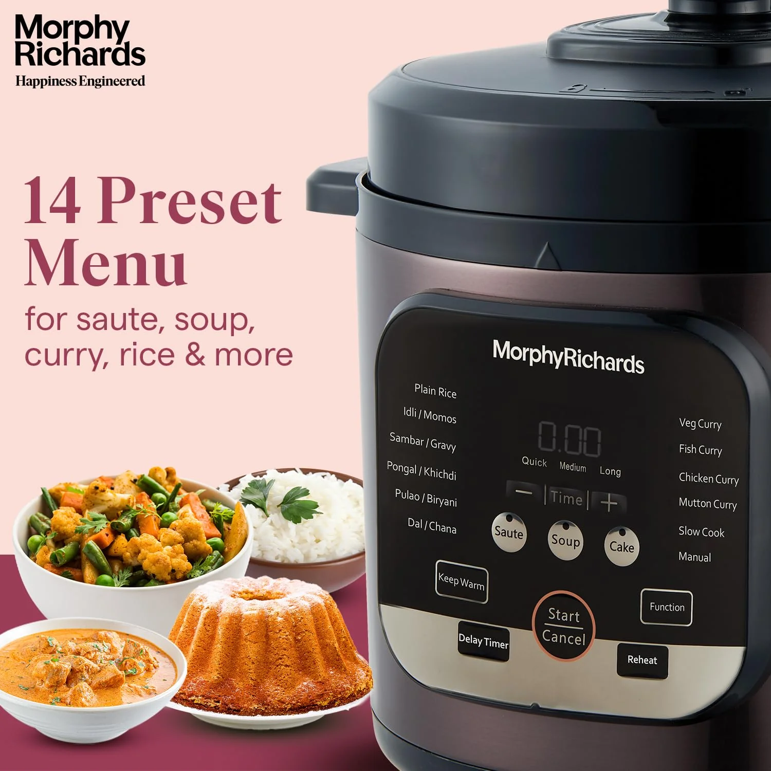 Morphy Richards WizPot 6 Litres 1000W Electric Pressure Cooker| 14-Preset Menu| Digital Display| Saves upto 70% Cooking Time| Customised Preset for Indian Cooking| Automatic Shut-Off| Metallic Brown - Image 3