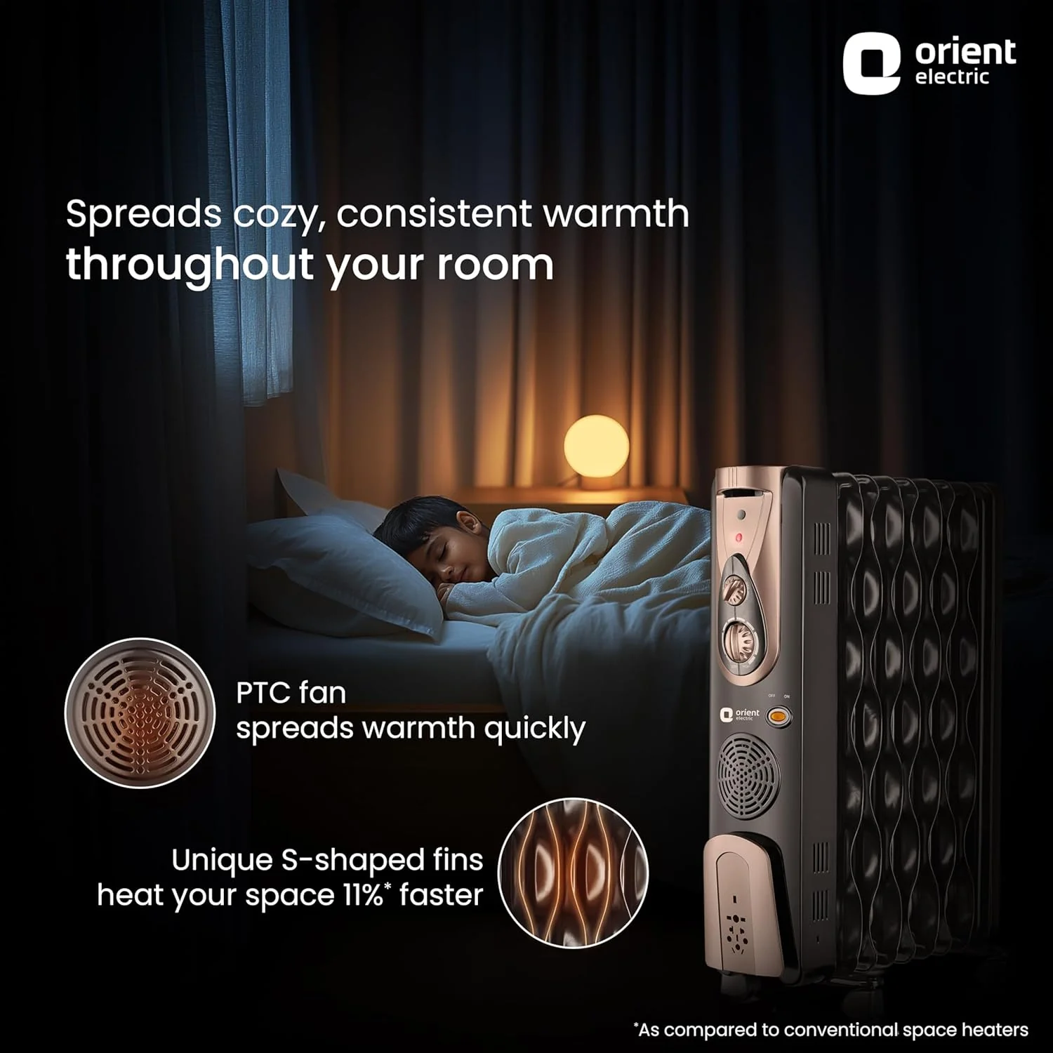 Orient Electric OFCC09B3A 2400 Watts 9-Fins Oil Filled Radiator (Black) - Image 2