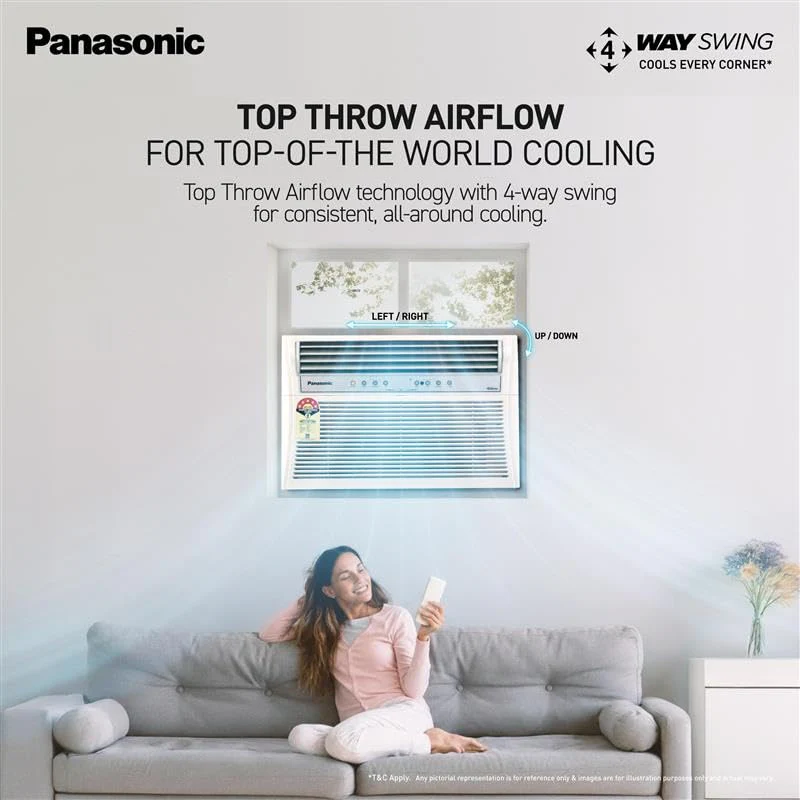 Panasonic 1.5 Ton 5 Star Inverter Premium Window AC (8in1 Convertible, Top Throw Airflow, Copper Condenser, 50°C Oper., 4-Way, PM0.1 Filter, ECO Mode, Powerful Mode, CW-XU185CGT, White) - Image 6