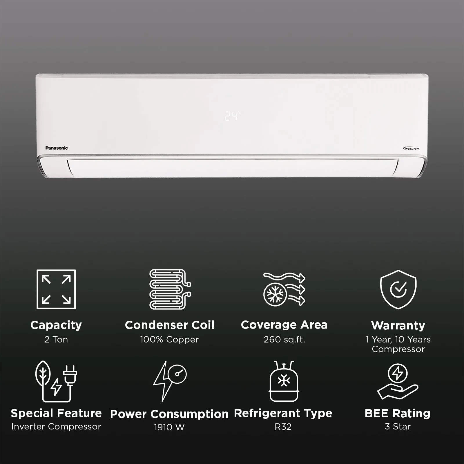 Panasonic 2.0 Ton 3 Star Hot &amp; Cold Wi-Fi Inverter Smart Split AC(-7~55 Deg. C Operation, Copper Condenser, 7in1 Convertible, True AI, 4-Way Swing, PM 0.1 Filter, CS/CU-EZ24BKYFM, White) - Image 2