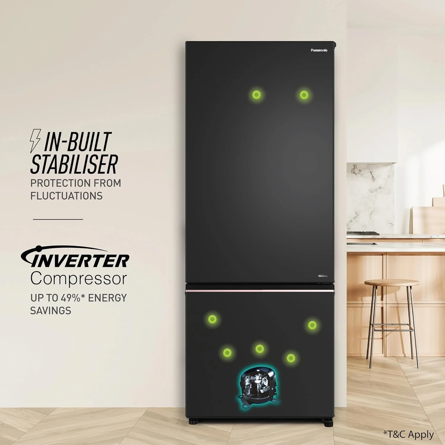 Panasonic 400L 2 Star Prime Convertible 6-Stage Smart Inverter Frost-Free Double Door Bottom Mount Refrigerator (NR-BK415BQKN, Diamond Black,Jumbo Fresh Vegetable Basket,Net Capacity 357L) - Image 3