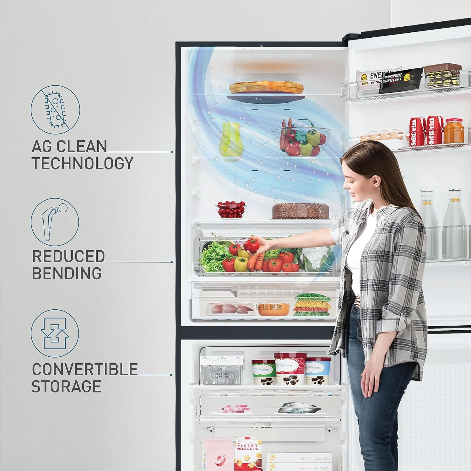 Panasonic 400L 2 Star Prime Convertible 6-Stage Smart Inverter Frost-Free Double Door Bottom Mount Refrigerator (NR-BK415BQKN, Diamond Black,Jumbo Fresh Vegetable Basket,Net Capacity 357L) - Image 7
