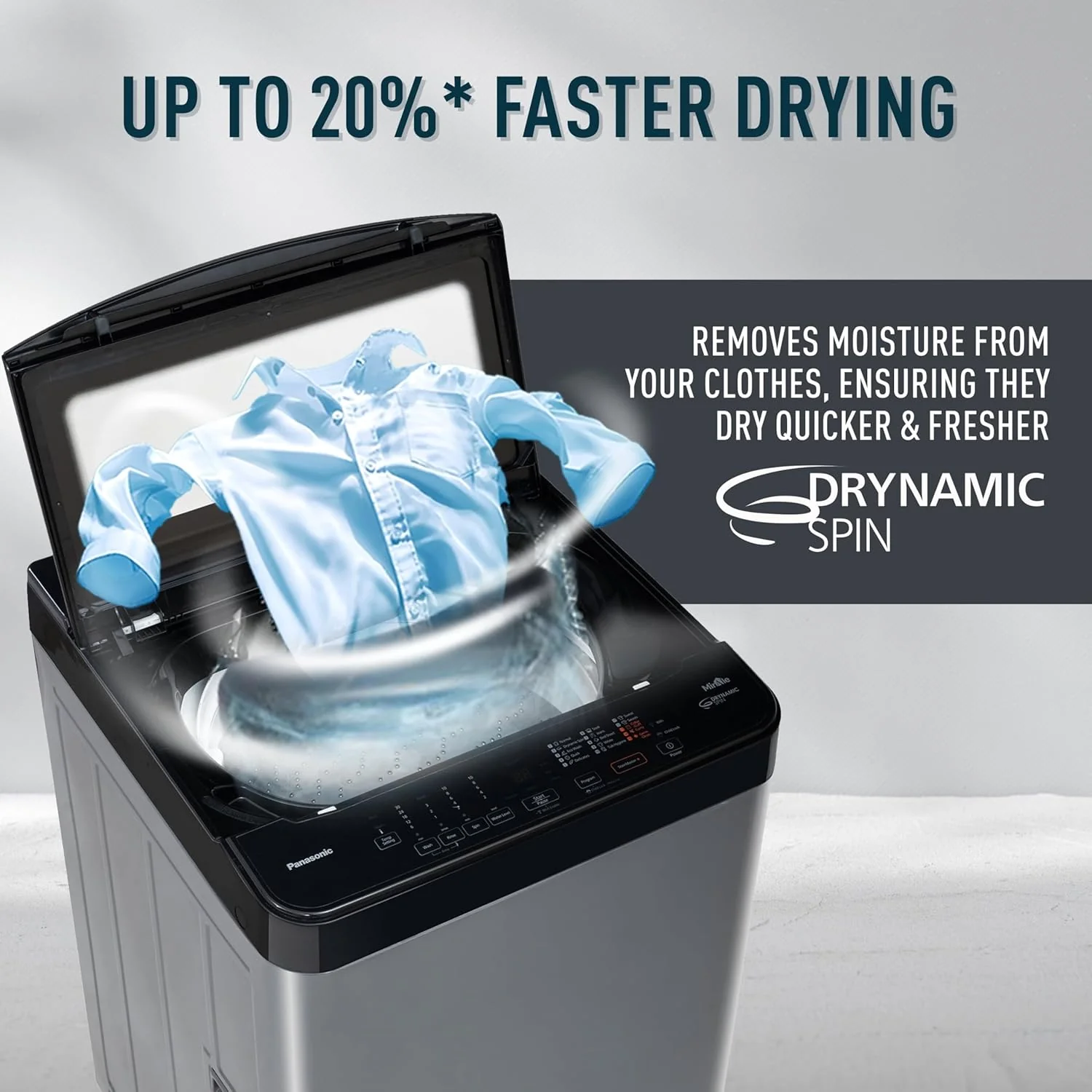 Panasonic 8 Kg Wifi Fully-Automatic Top Loading Smart Washing Machine (NA-F80CH3CRB, Charcoal Inox Grey, Drynamic Spin) - Image 3