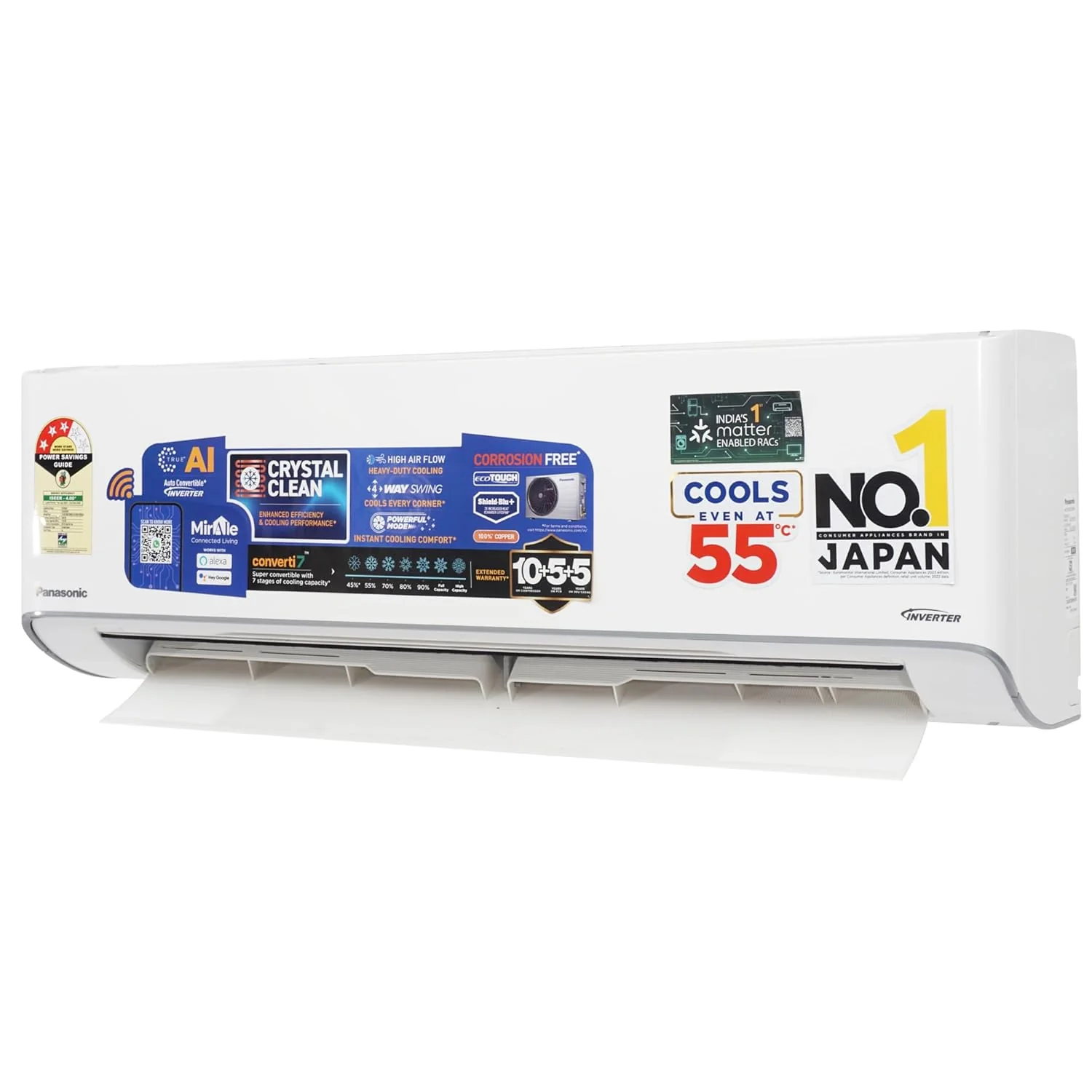 Panasonic EU 7 in 1 Convertible 1Ton 3Star Smart Inverter Split,(100%Copper Condenser, CS/CU-EU12BKY3FM),With MirAie &amp; Matter Certified 55°Tested, High CFM &amp; Eco tough Outdoor Crystal Clean Technology - Image 2